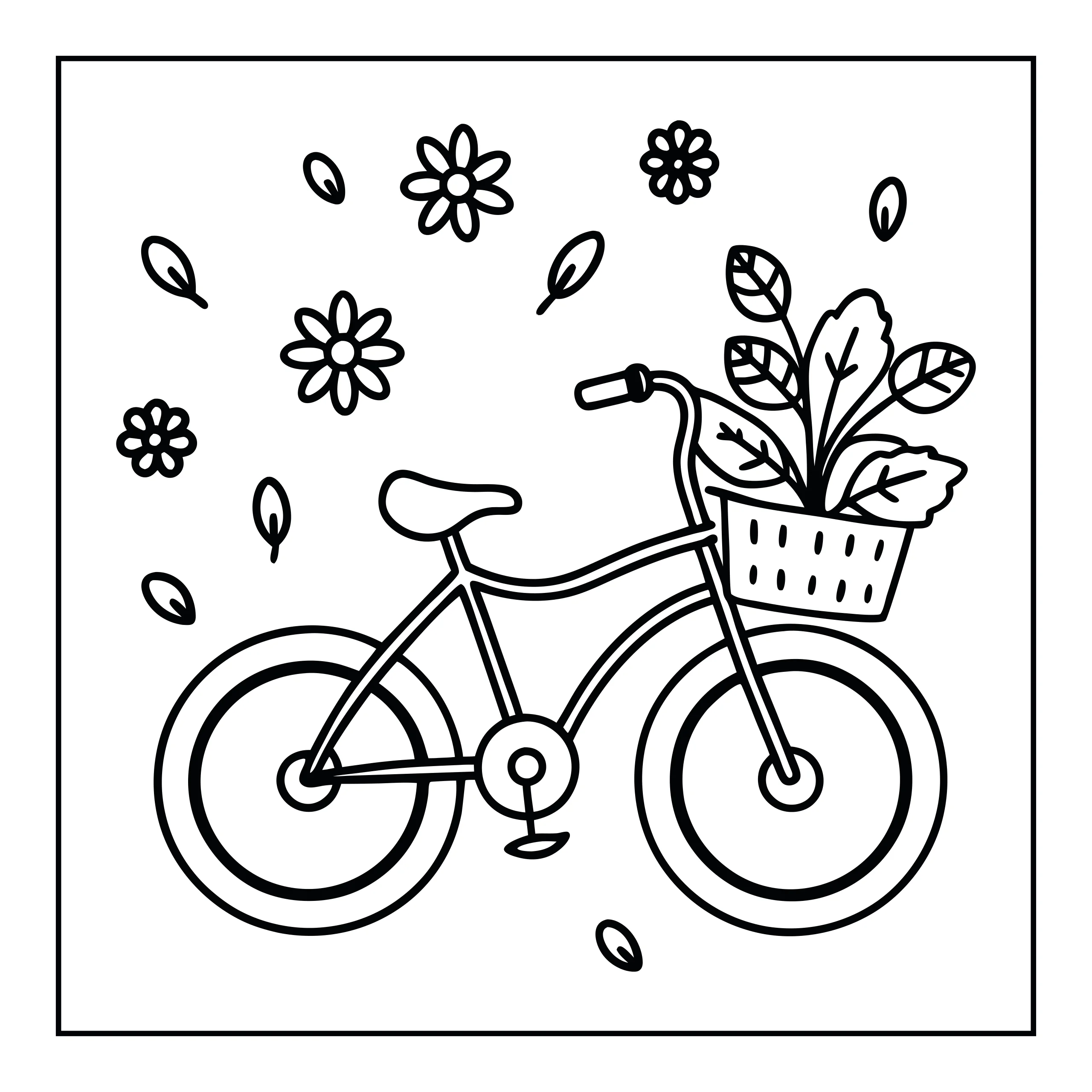 Bicycle with Flowers Coloring Page — Coloring page