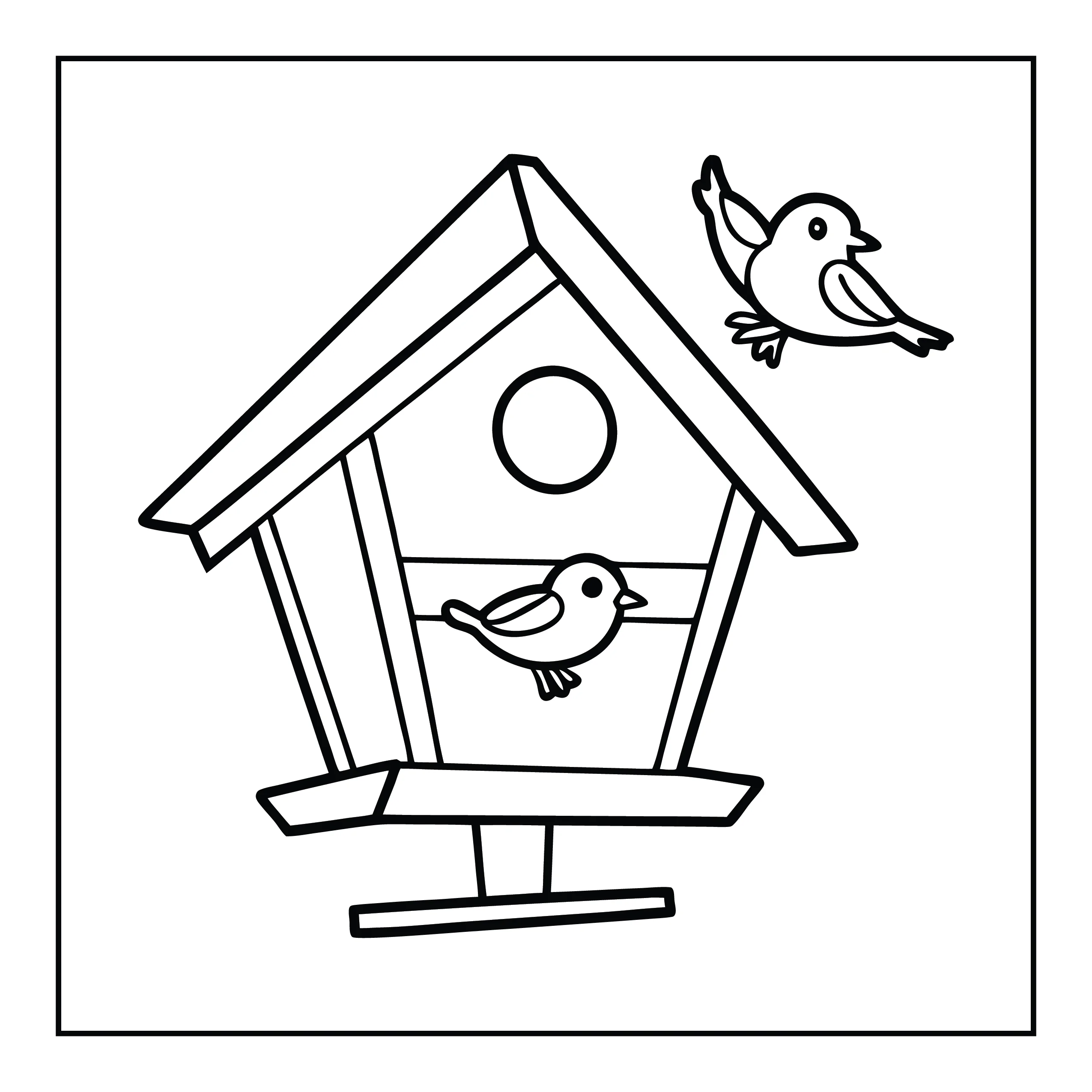 Coloriage nichoir avec oiseaux — Page de coloriage