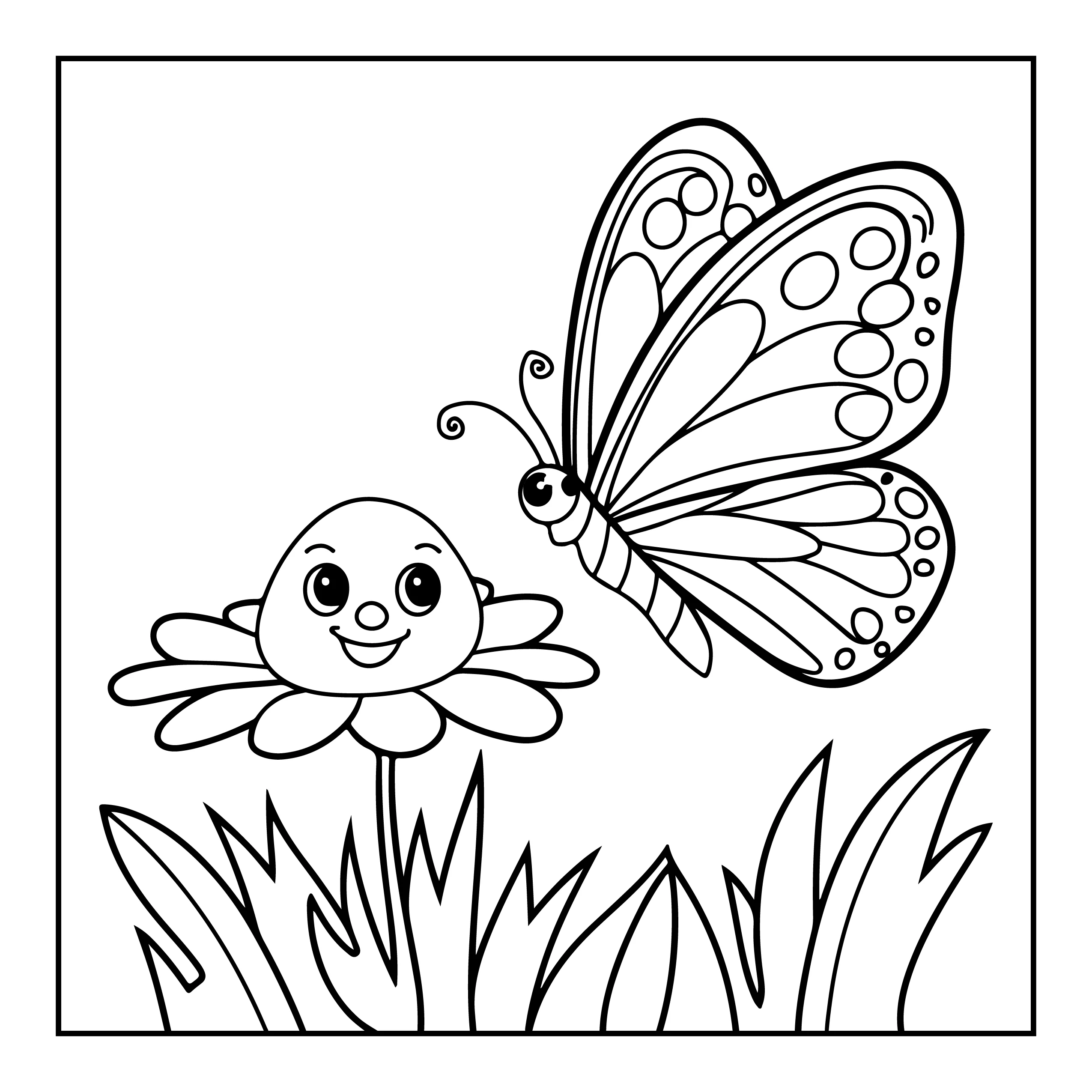 Coloriage papillon et fleur — Page de coloriage