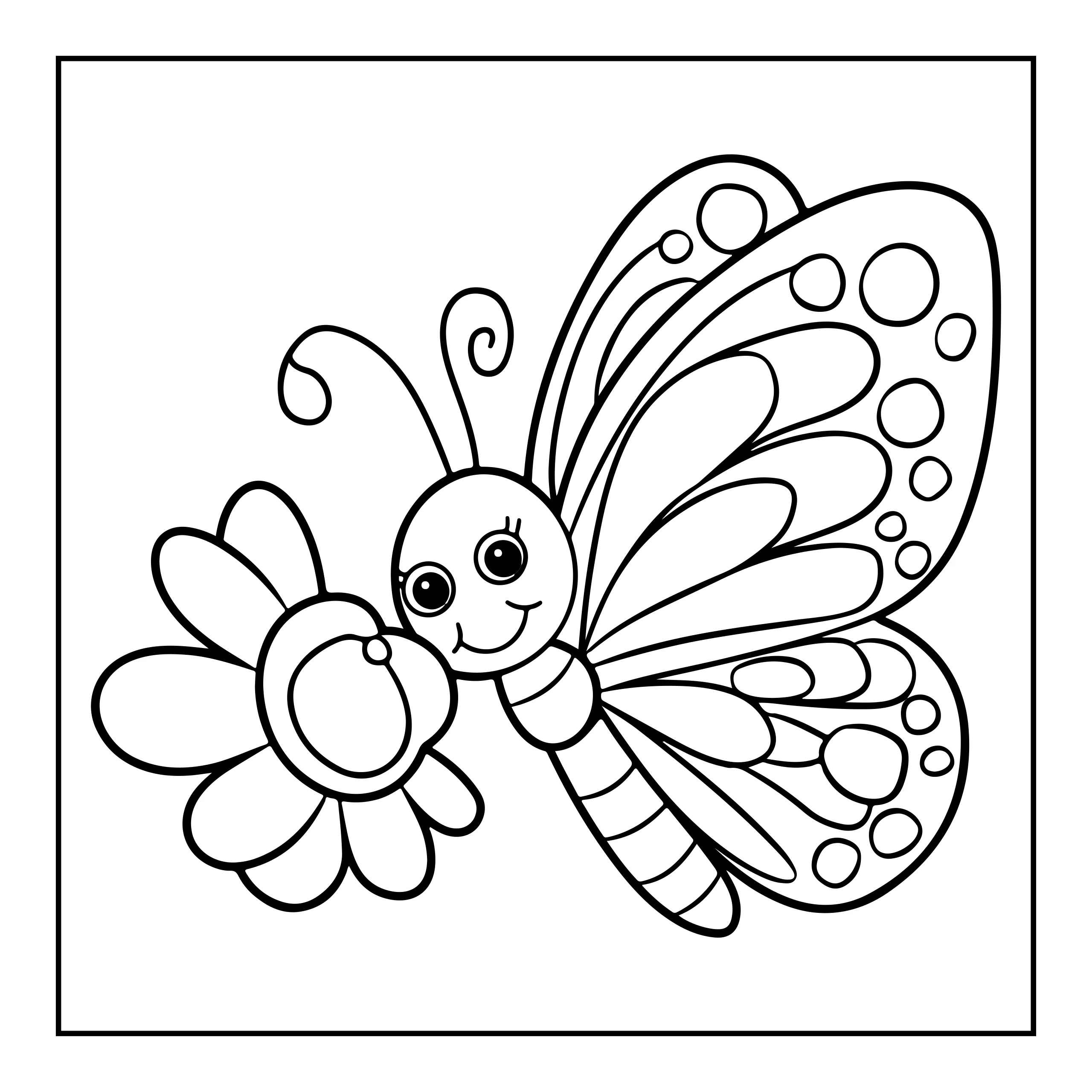 Coloriage papillon et fleur — Page de coloriage