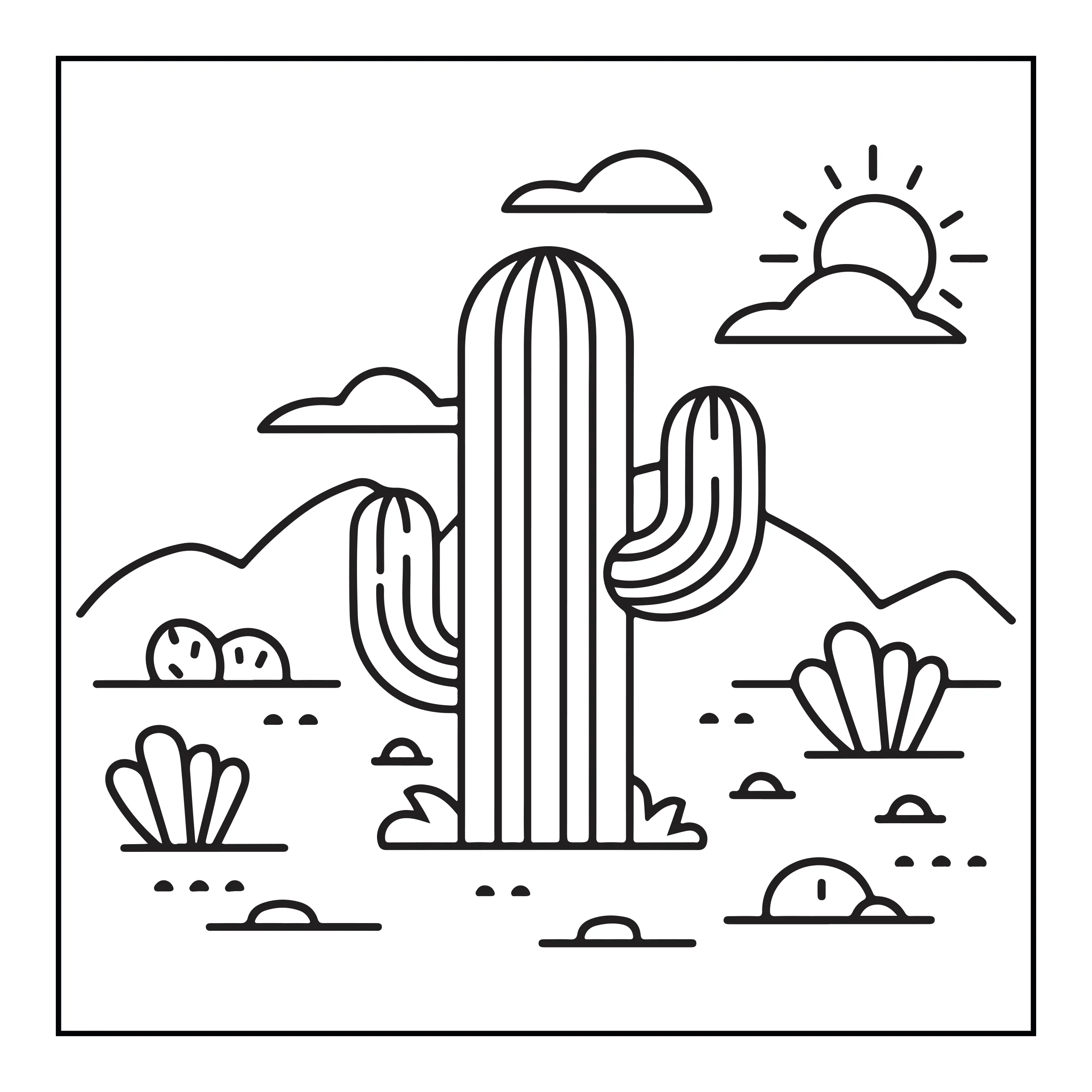 Coloriage cactus et paysage — Page de coloriage