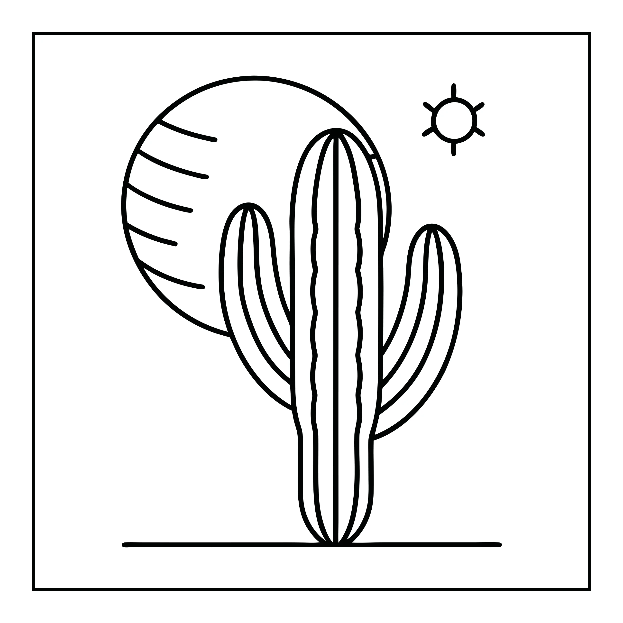 Coloriage cactus et soleil — Page de coloriage