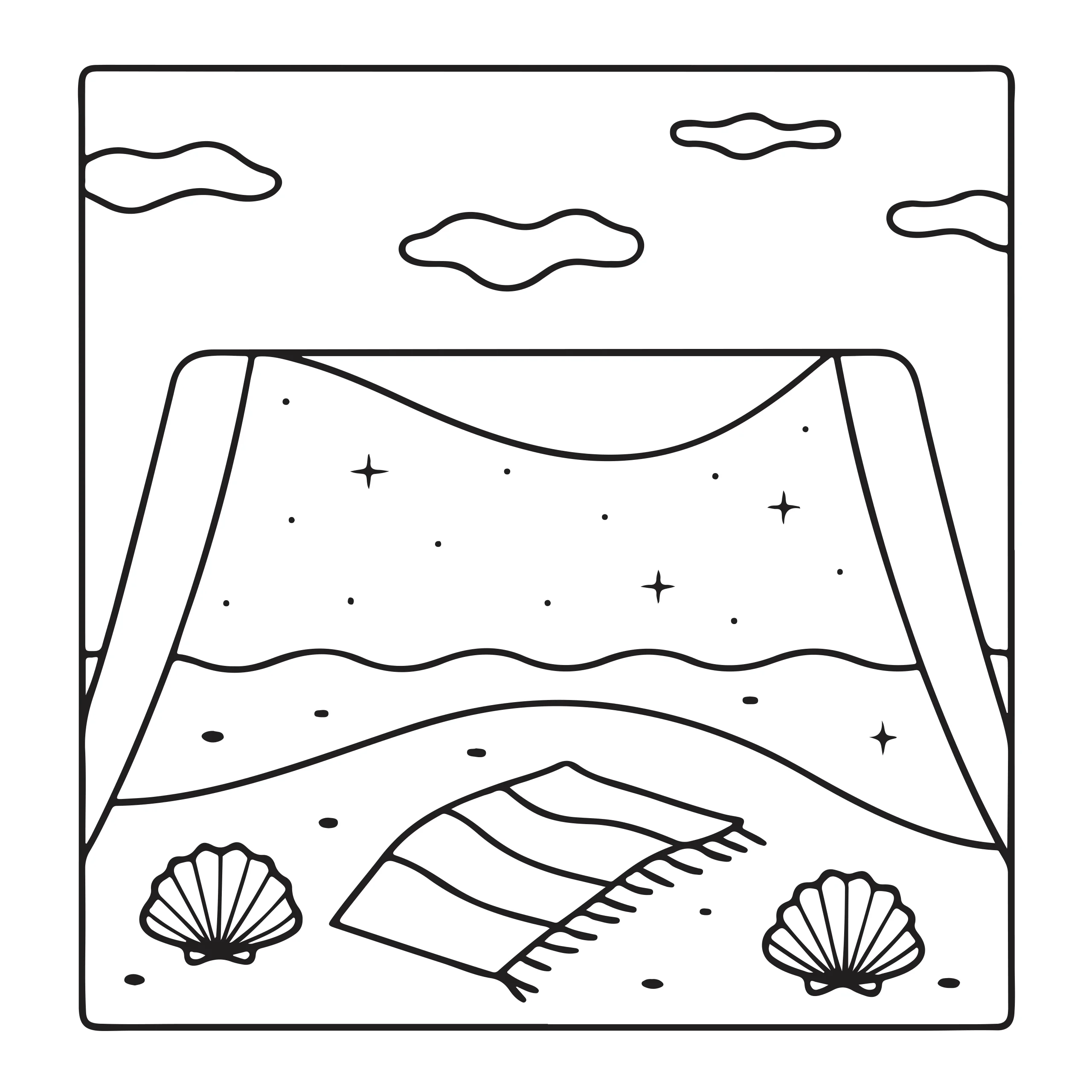 Coloriage scène de plage — Page de coloriage