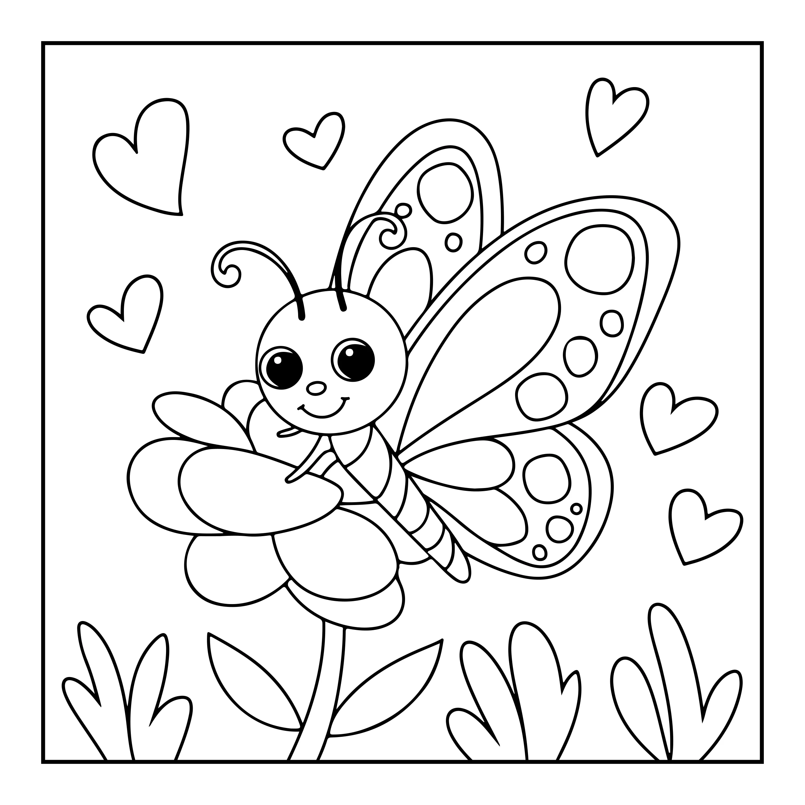 Coloriage papillon et fleur — Page de coloriage