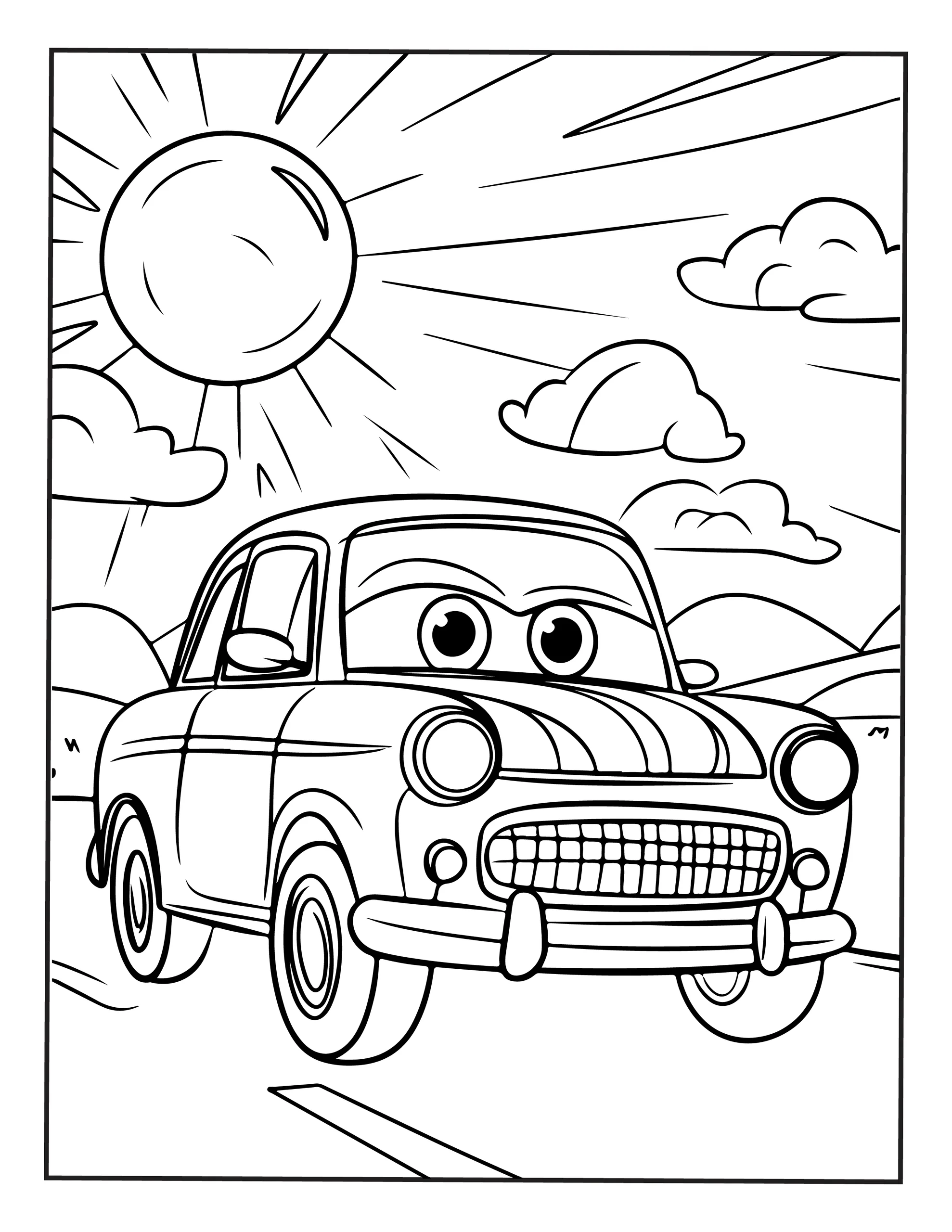 Disegno da colorare auto felice — PDF stampabile