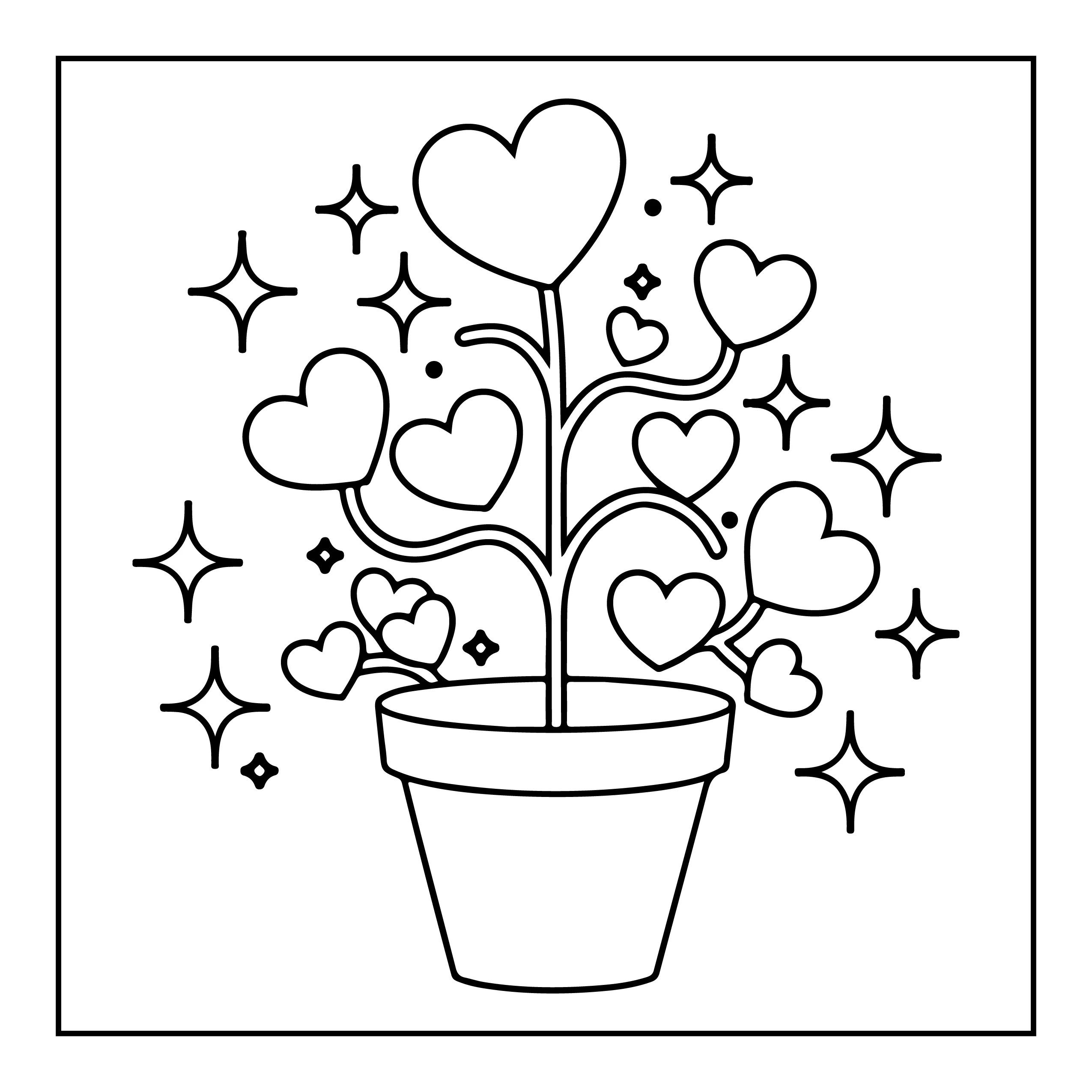 Coloriage plante avec cœurs — Page de coloriage