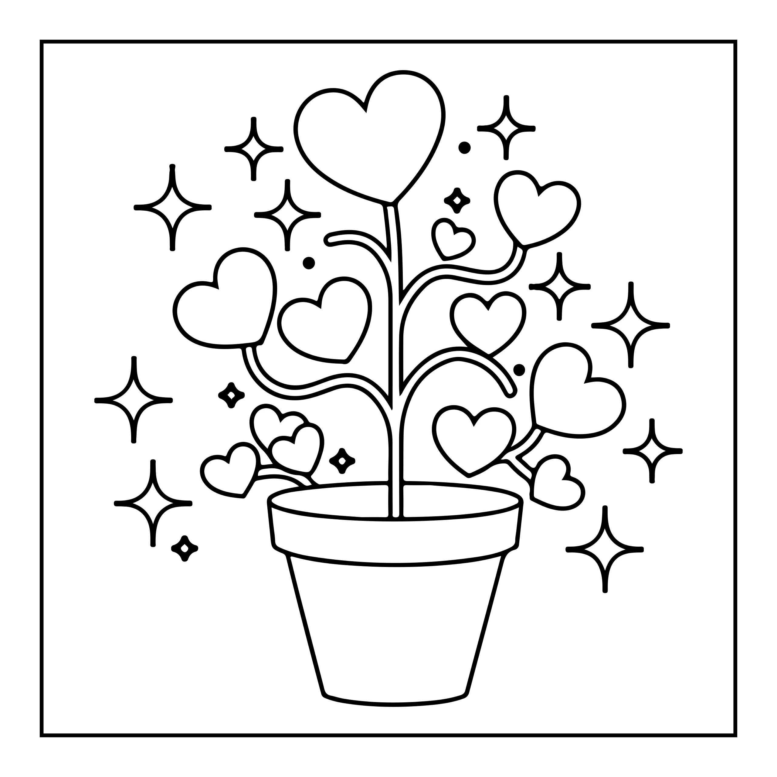Coloriage plante en pot avec des cœurs — Page de coloriage