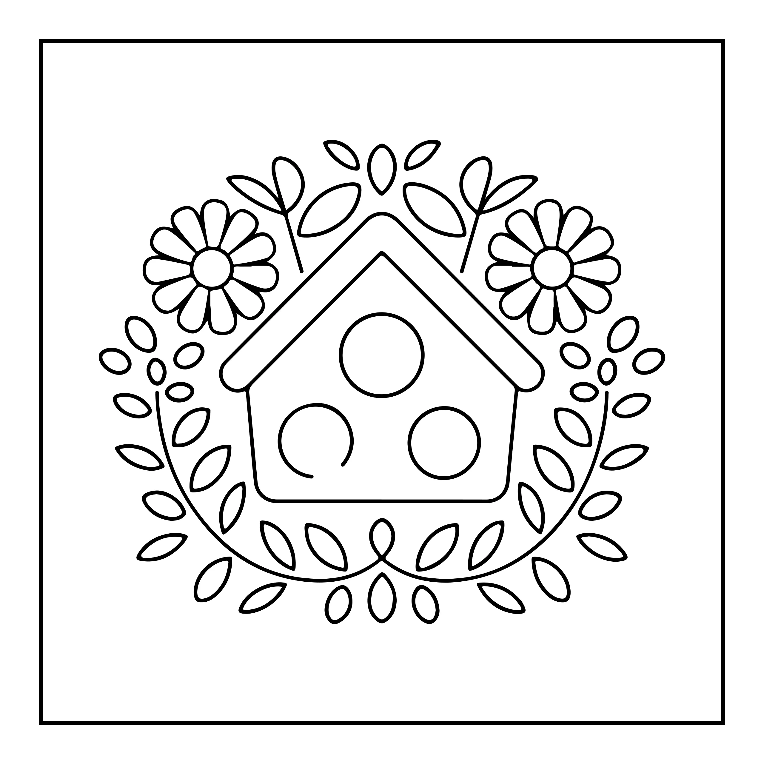 Coloriage maison avec fleurs — Page de coloriage