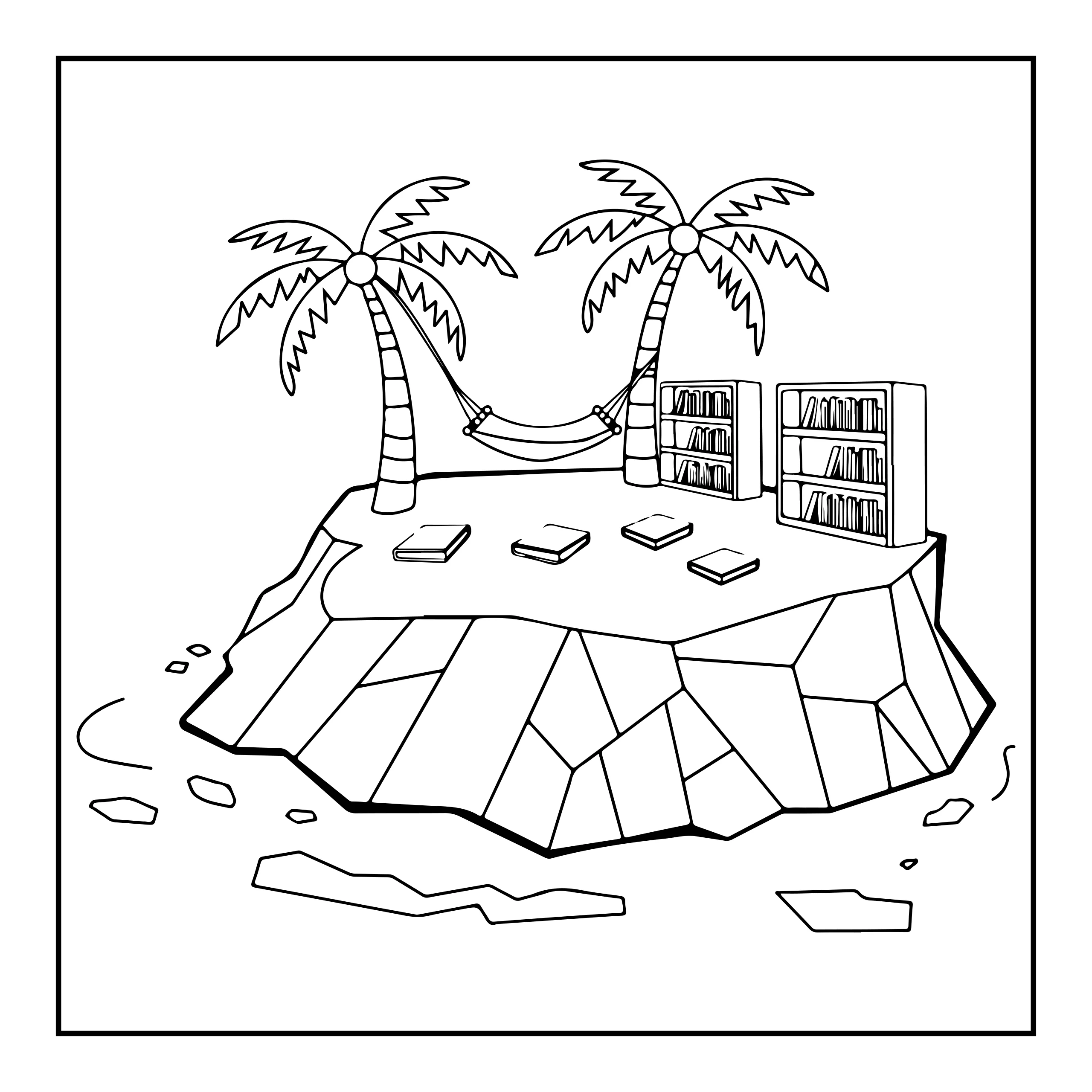 Coloriage île avec hamac — Page de coloriage