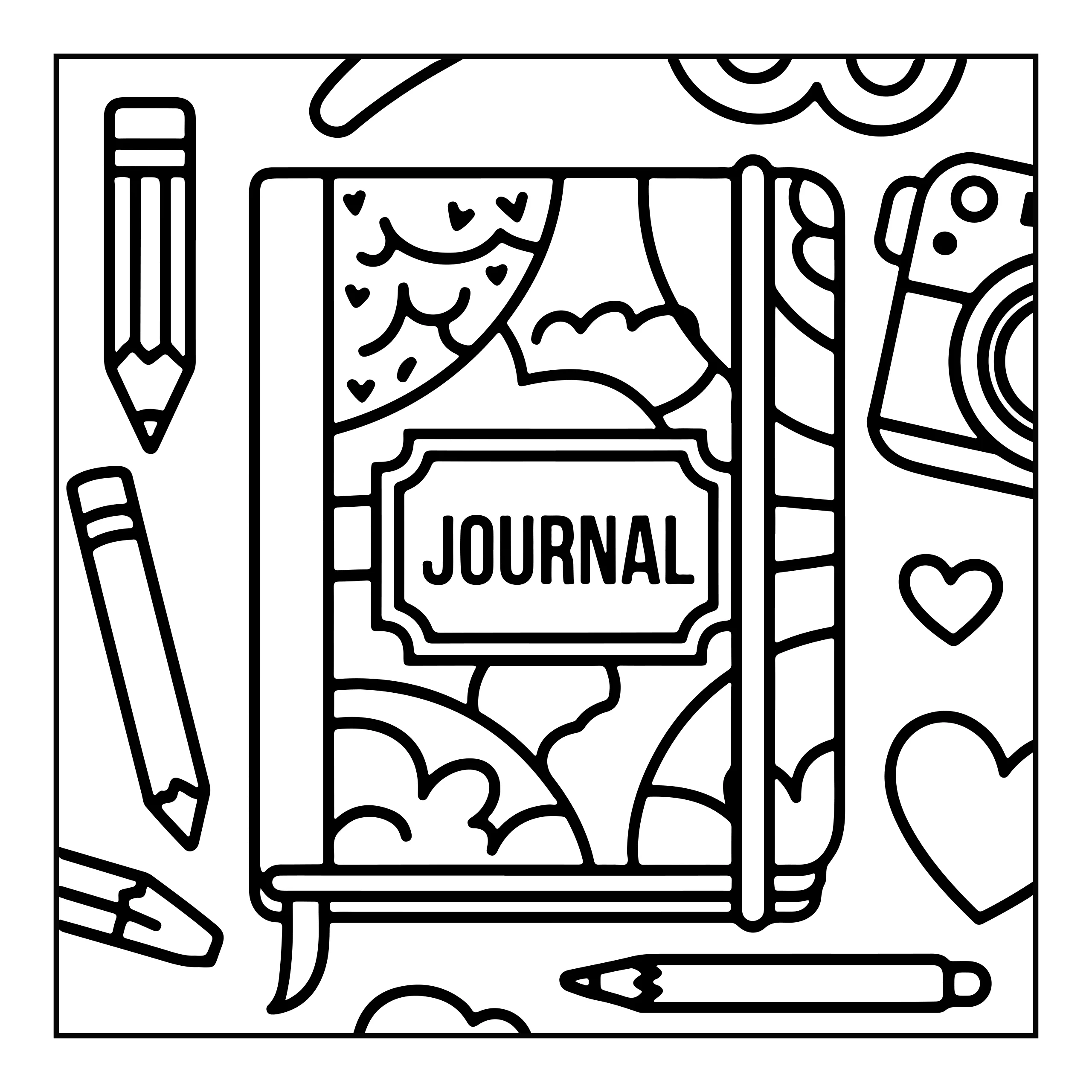 Journal and Supplies Coloring Page — Coloring page