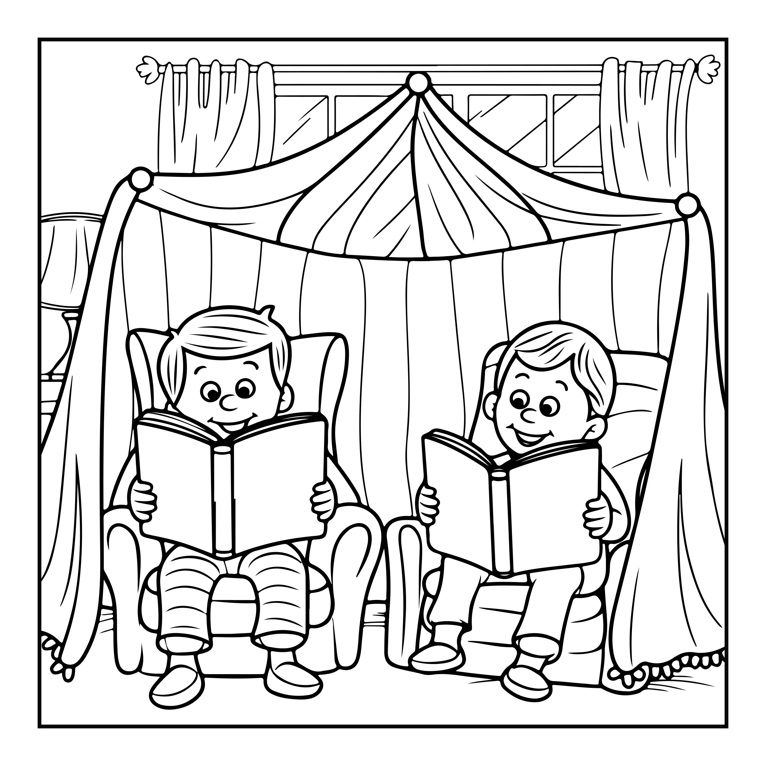 Kids Reading Coloring Page — Coloring page