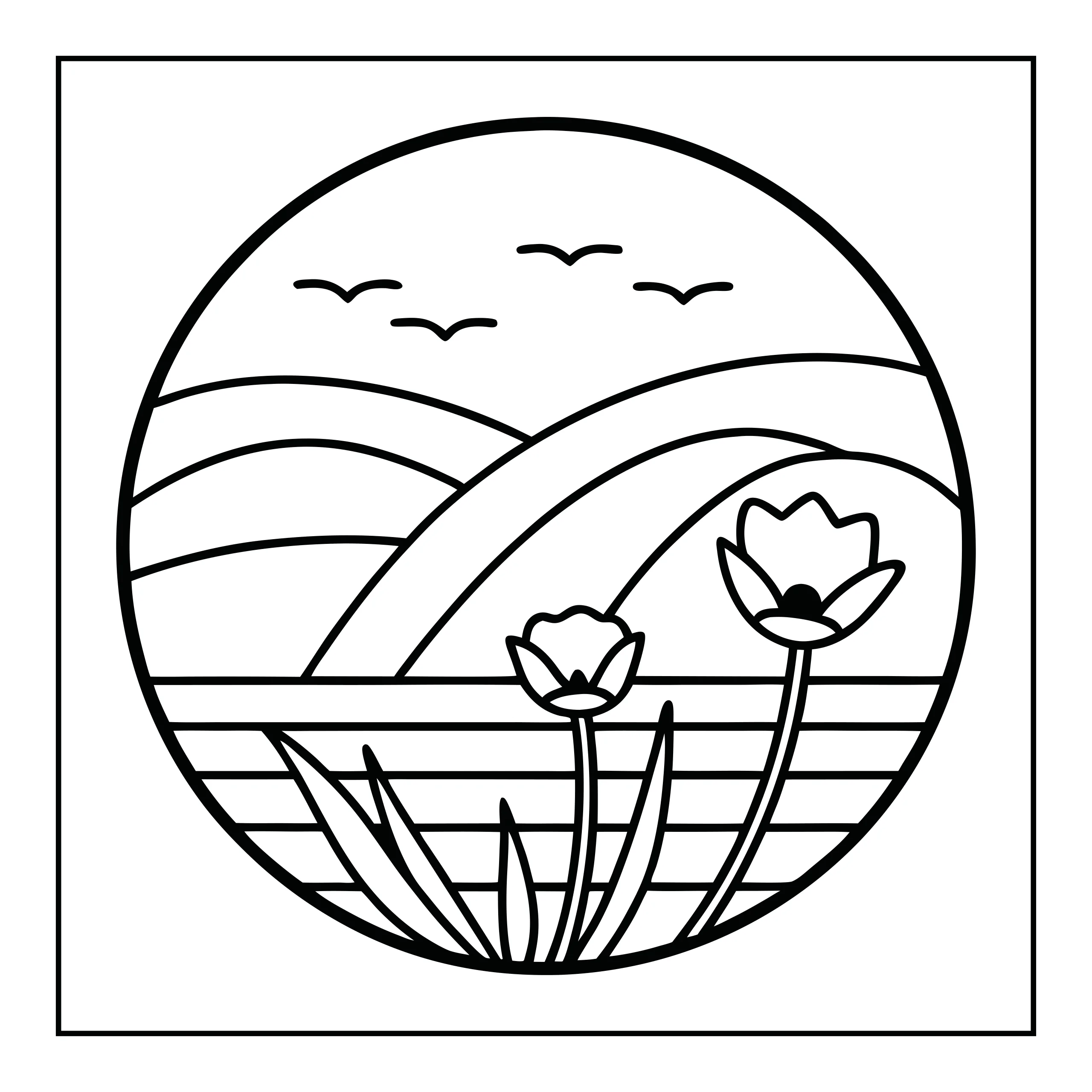 Coloriage paysage avec fleurs — Page de coloriage