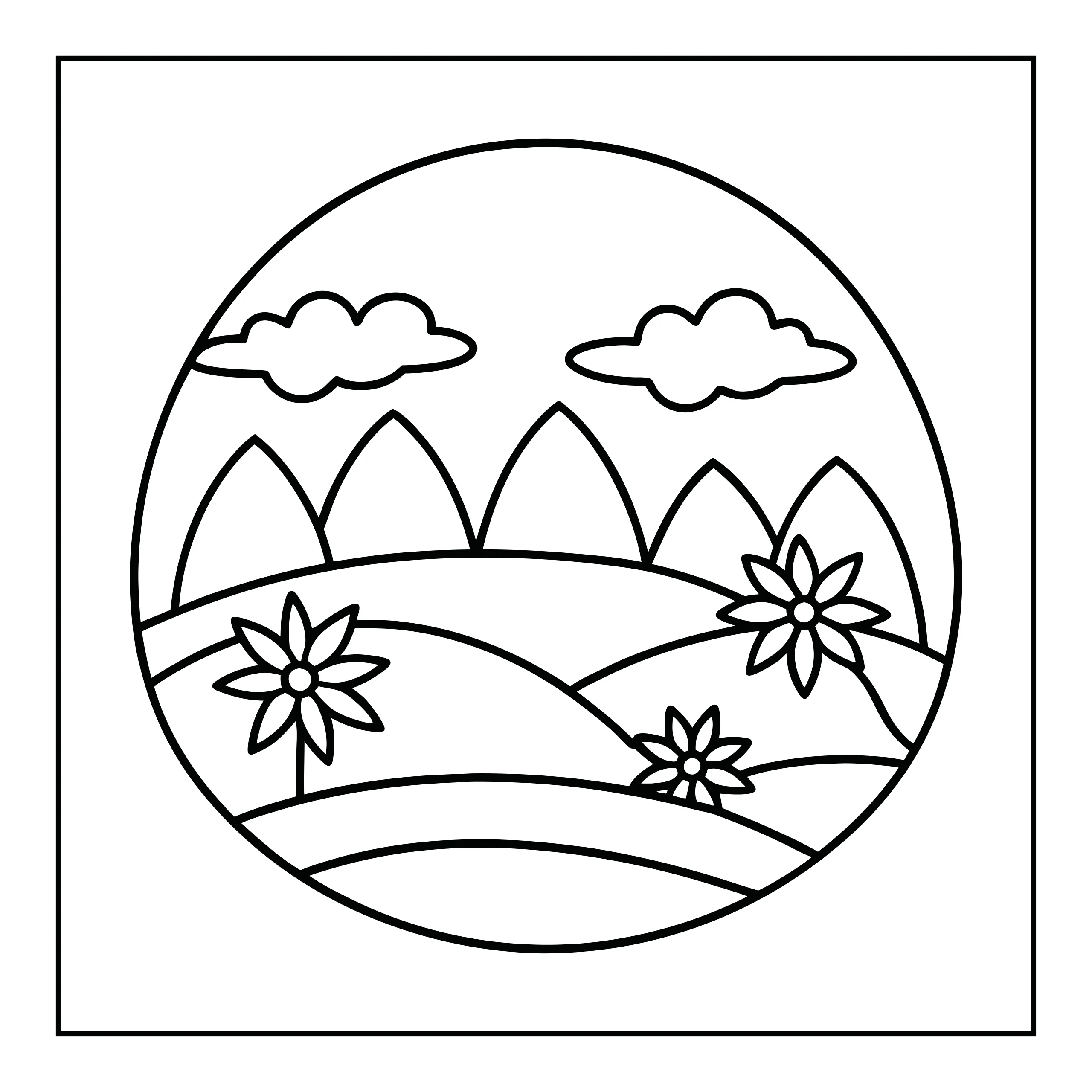 Coloriage paysage avec fleurs — Page de coloriage