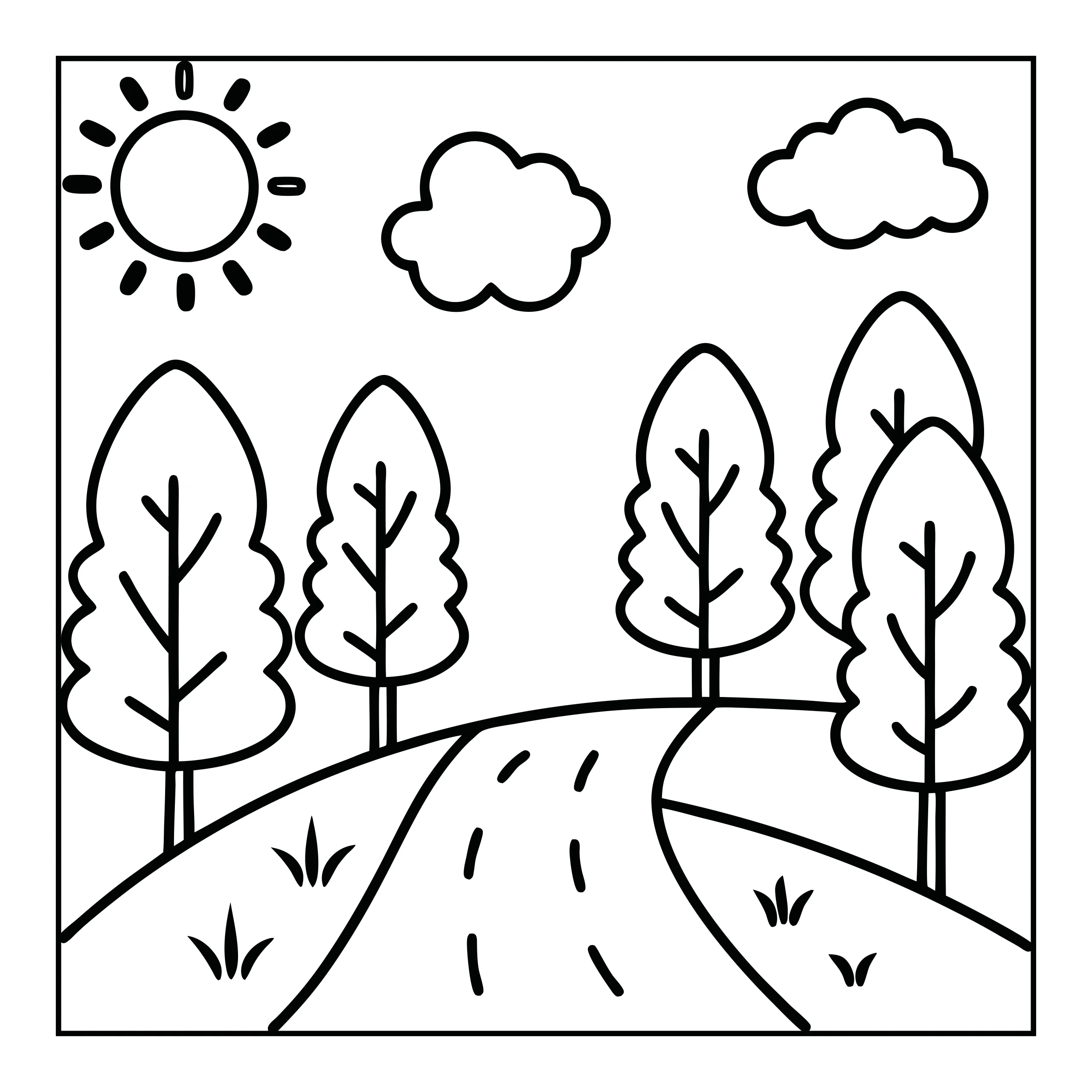 Coloriage paysage avec arbres — Page de coloriage