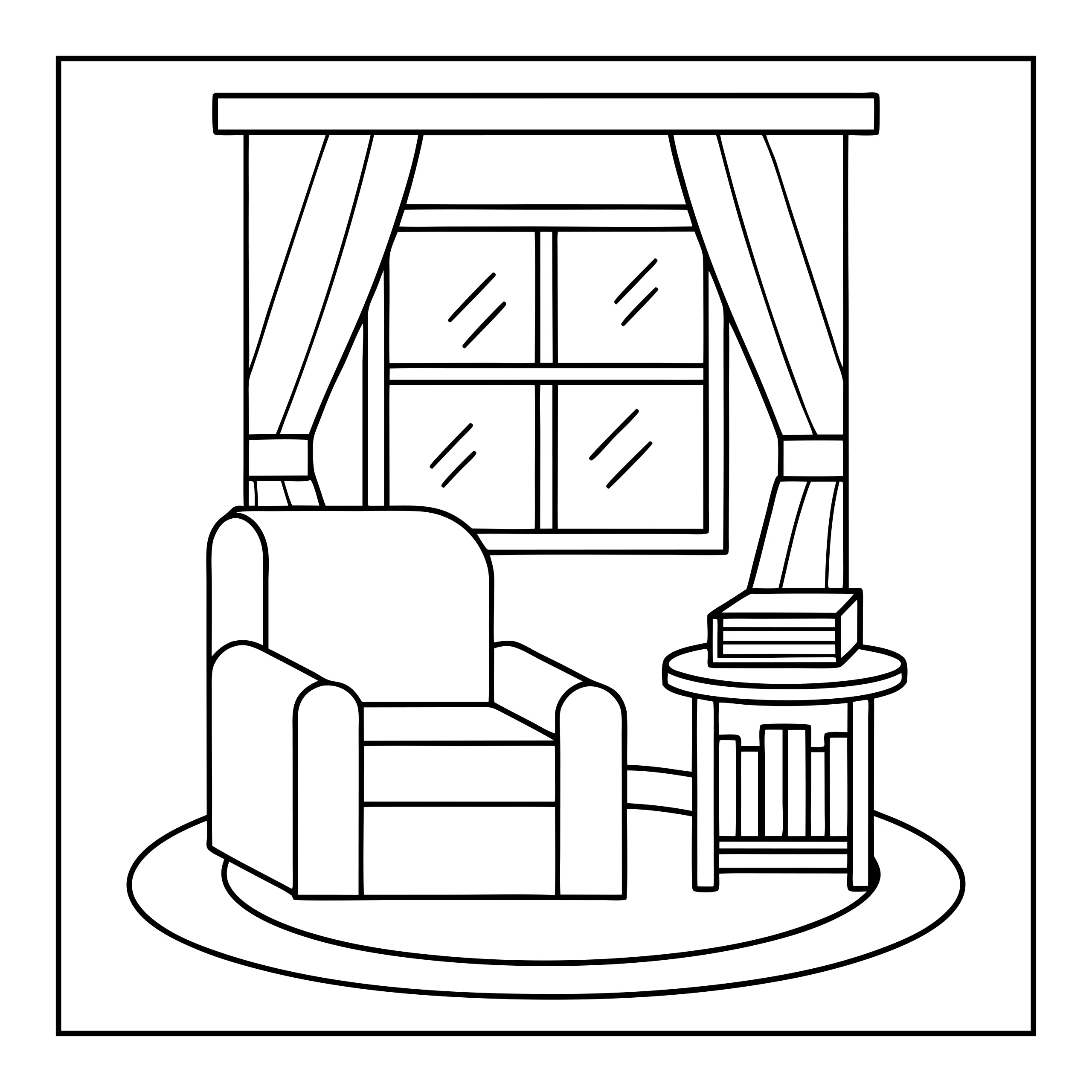 Dibujo para colorear salón acogedor — PDF imprimible