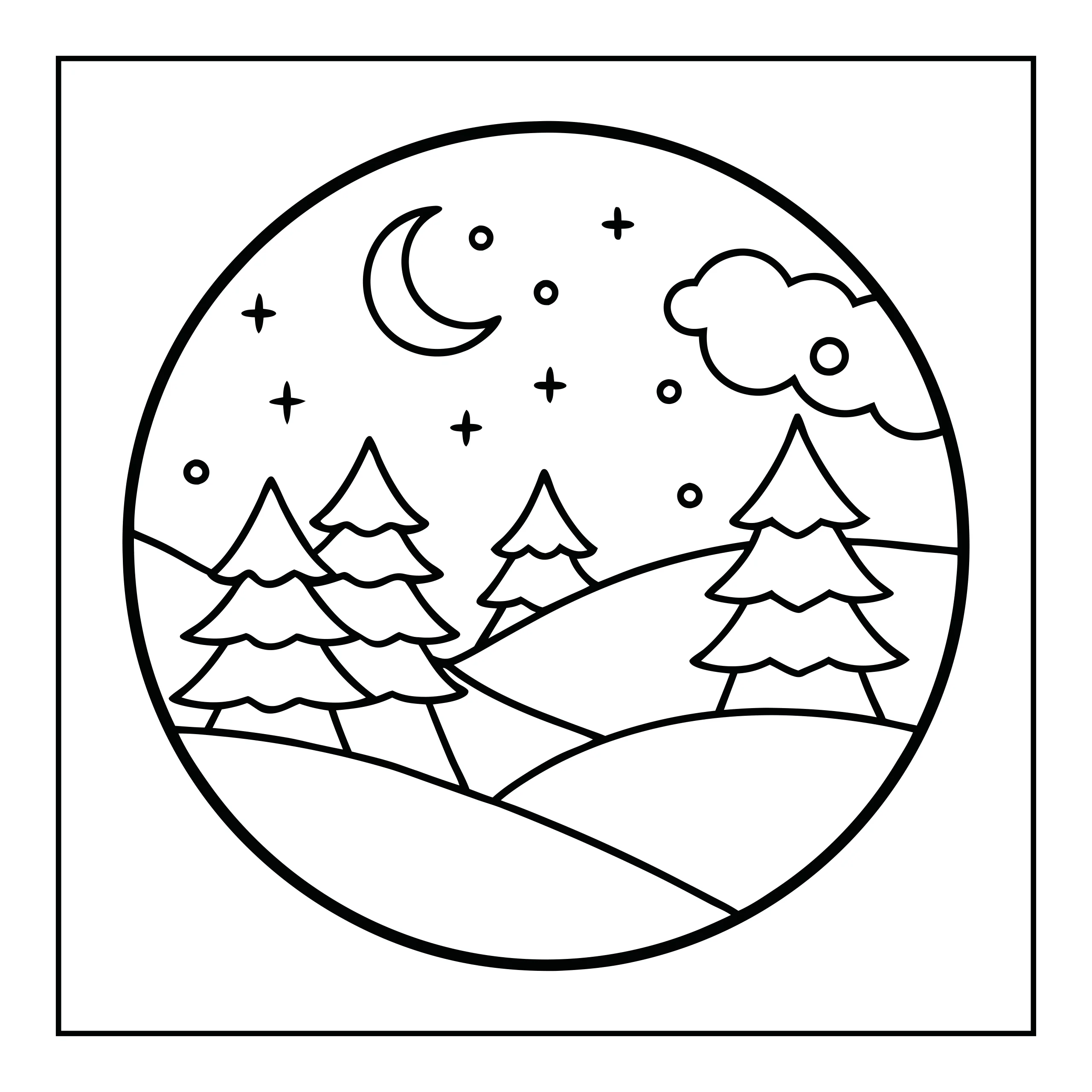 Coloriage paysage nocturne — Page de coloriage