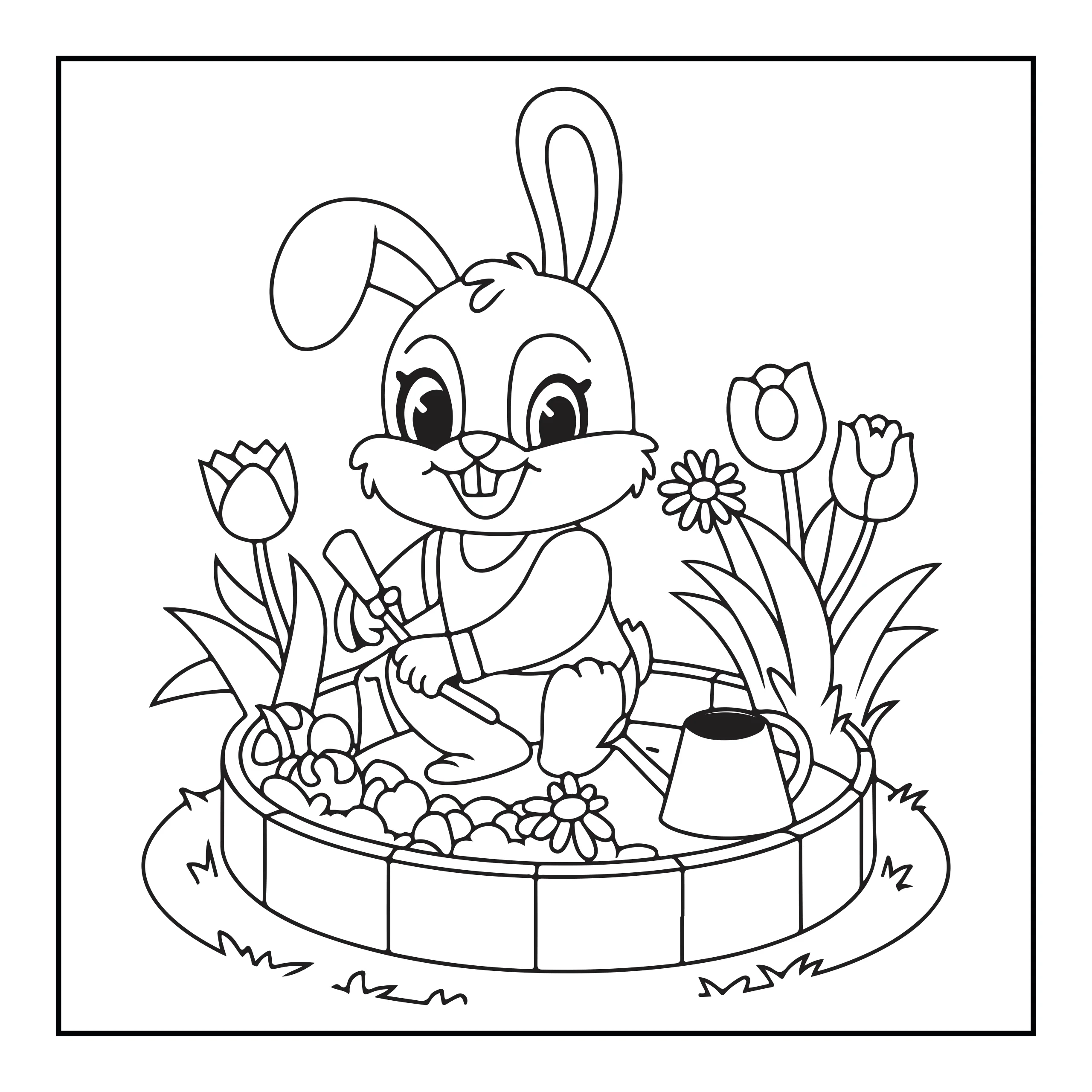 Coloriage lapin jardinière — Page de coloriage