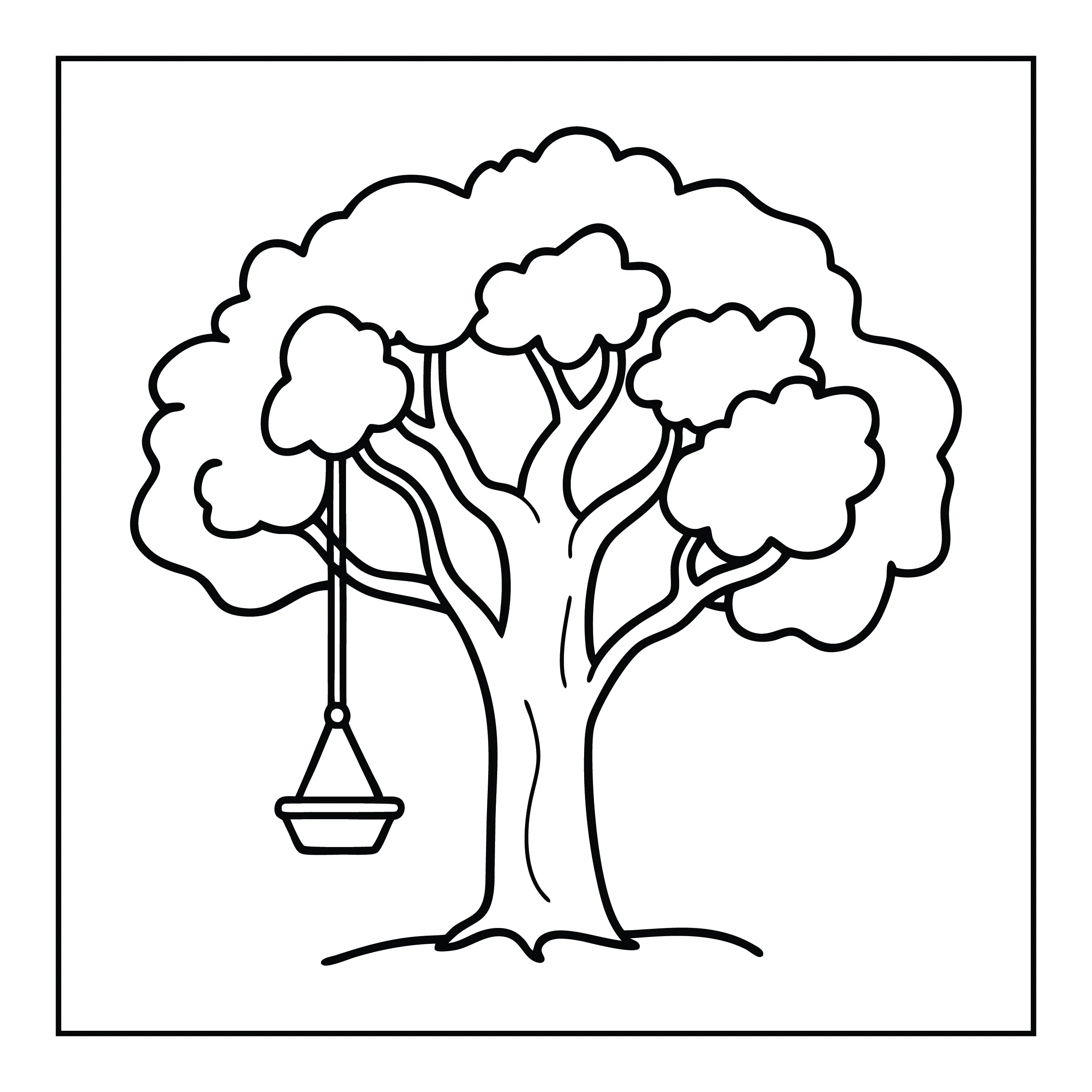 Coloriage arbre avec balançoire — Page de coloriage