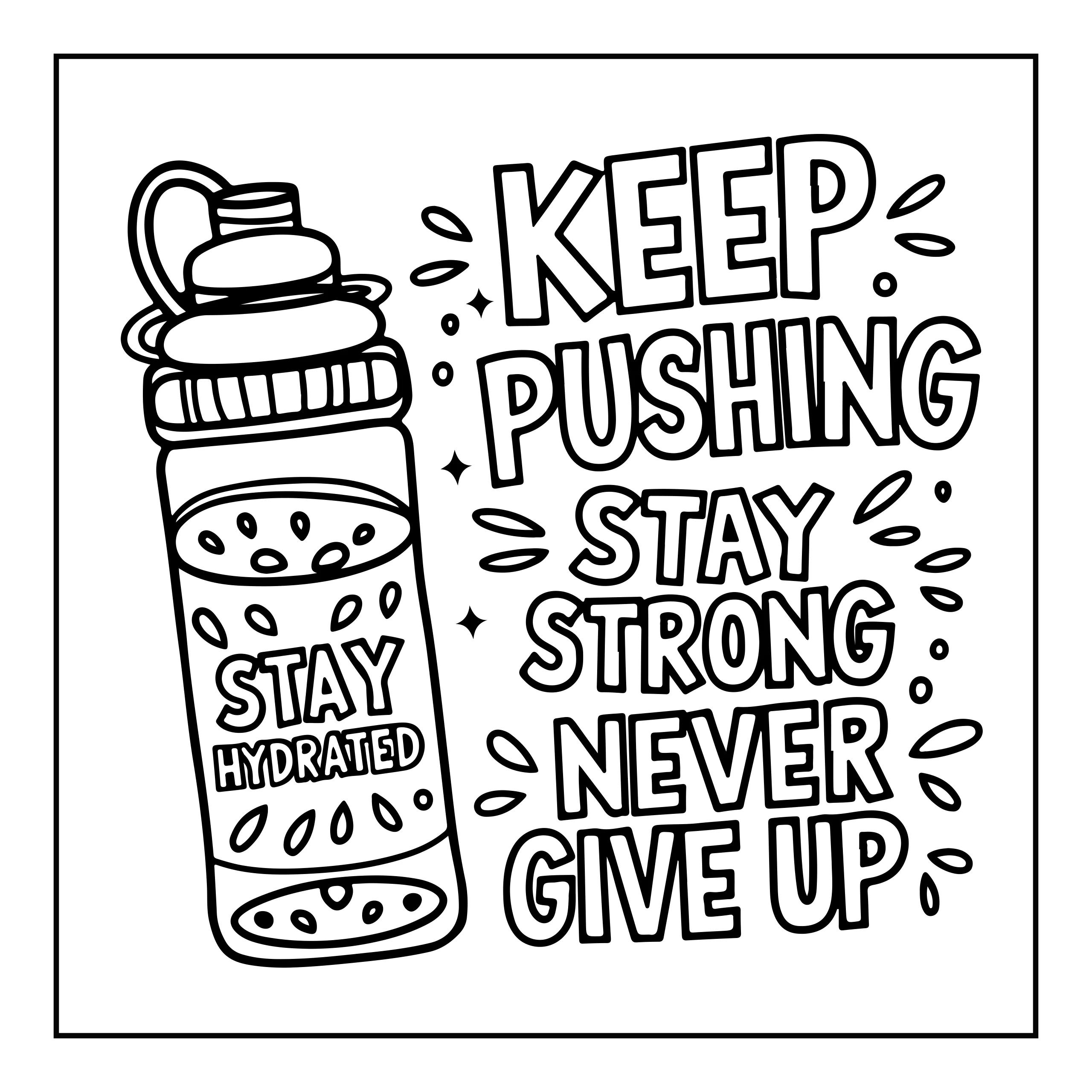 Motivational Water Bottle Coloring Page — Coloring page