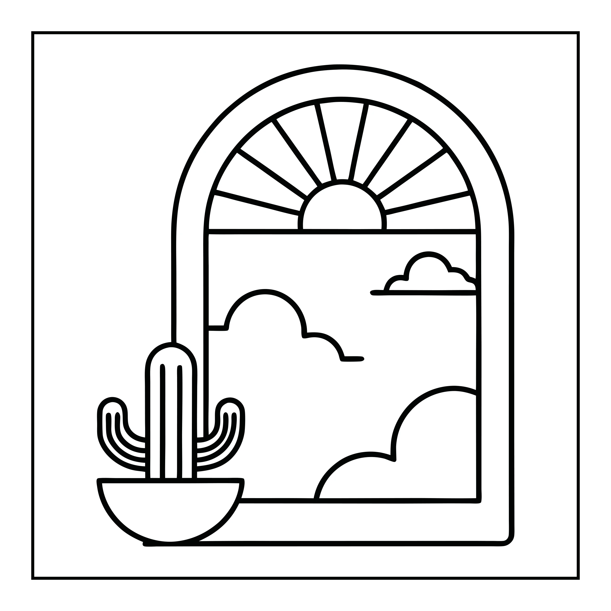 Coloriage fenêtre avec cactus — Page de coloriage