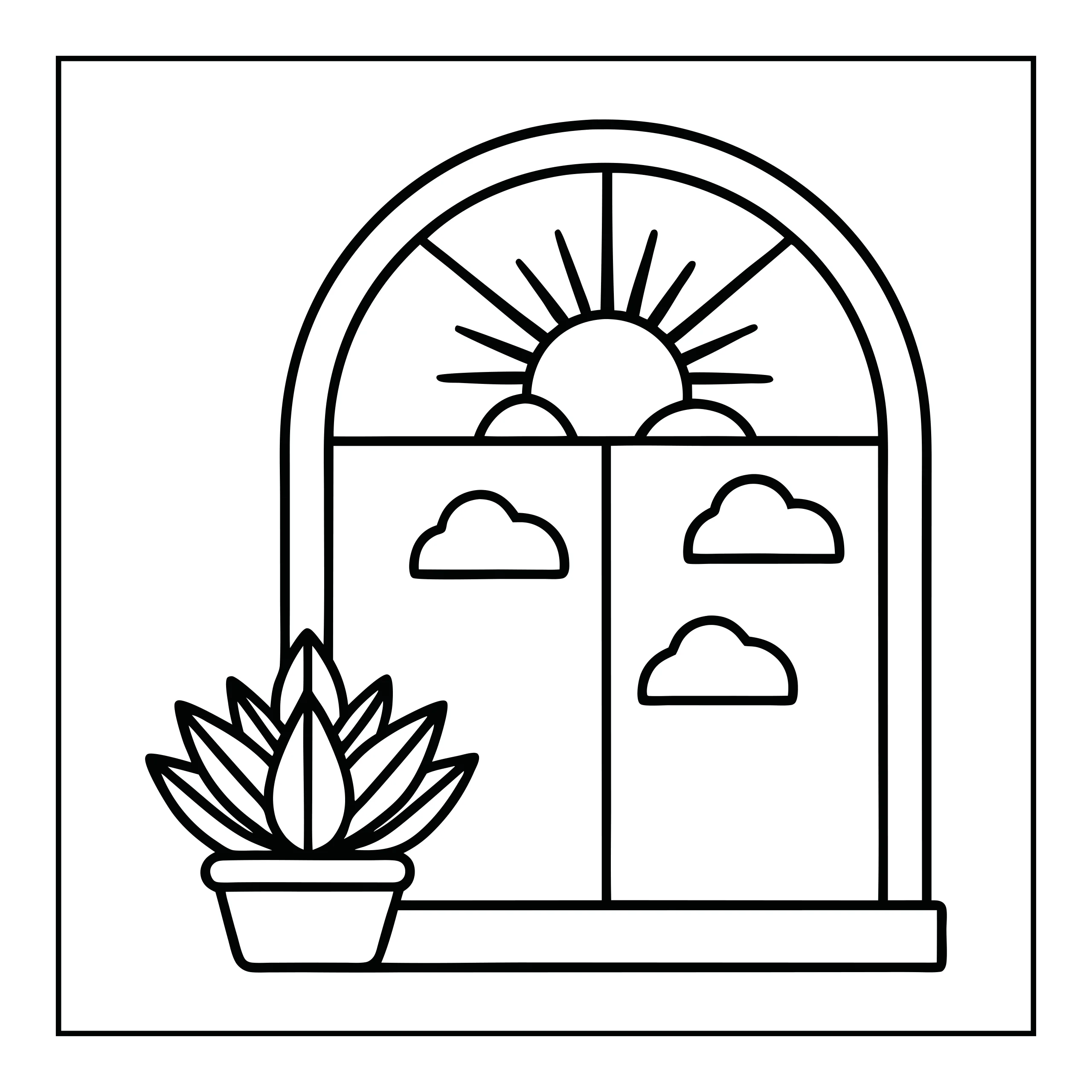 Coloriage fenêtre avec plante — Page de coloriage