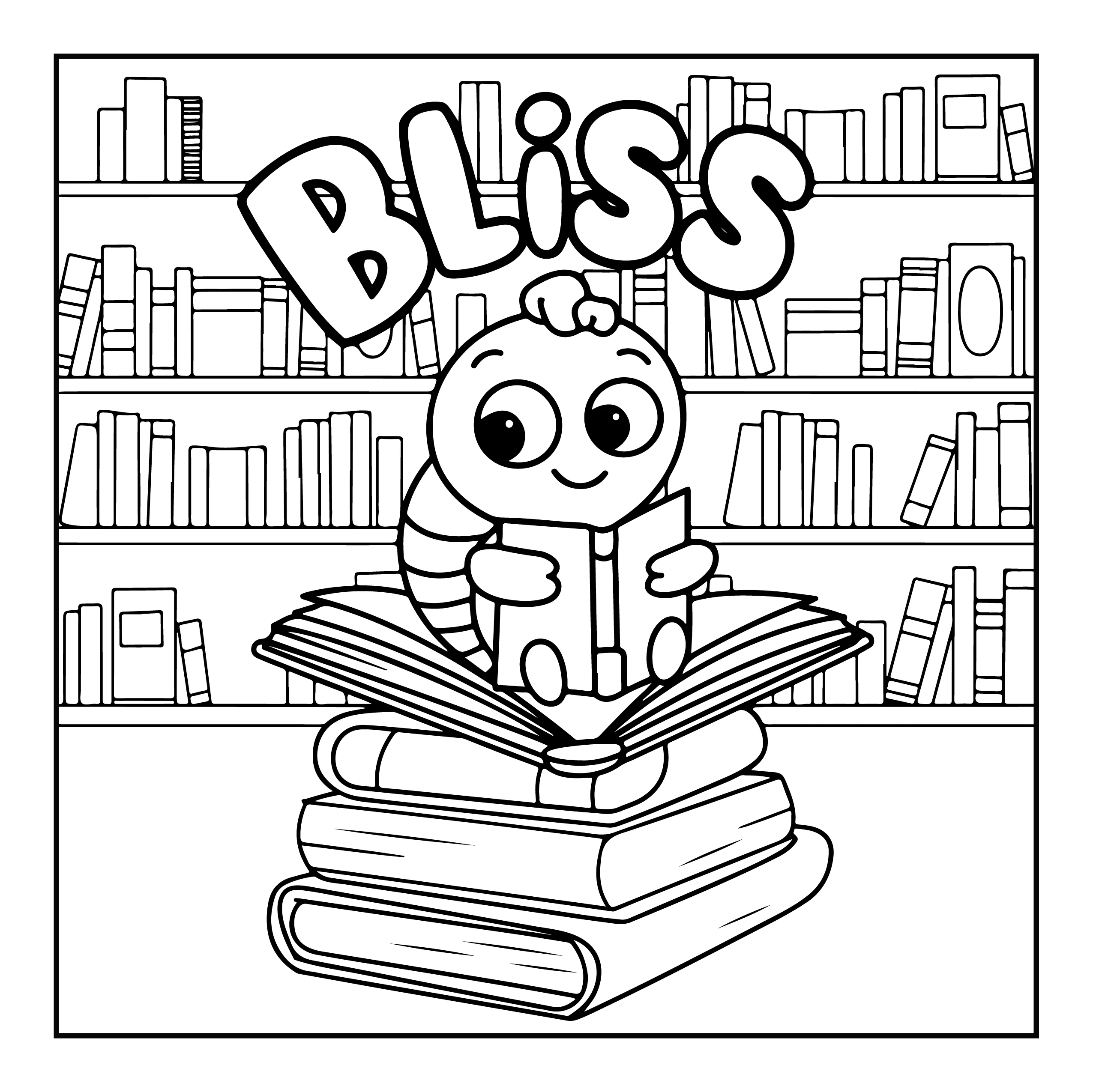 Worm Reading Books Coloring Page — Coloring page