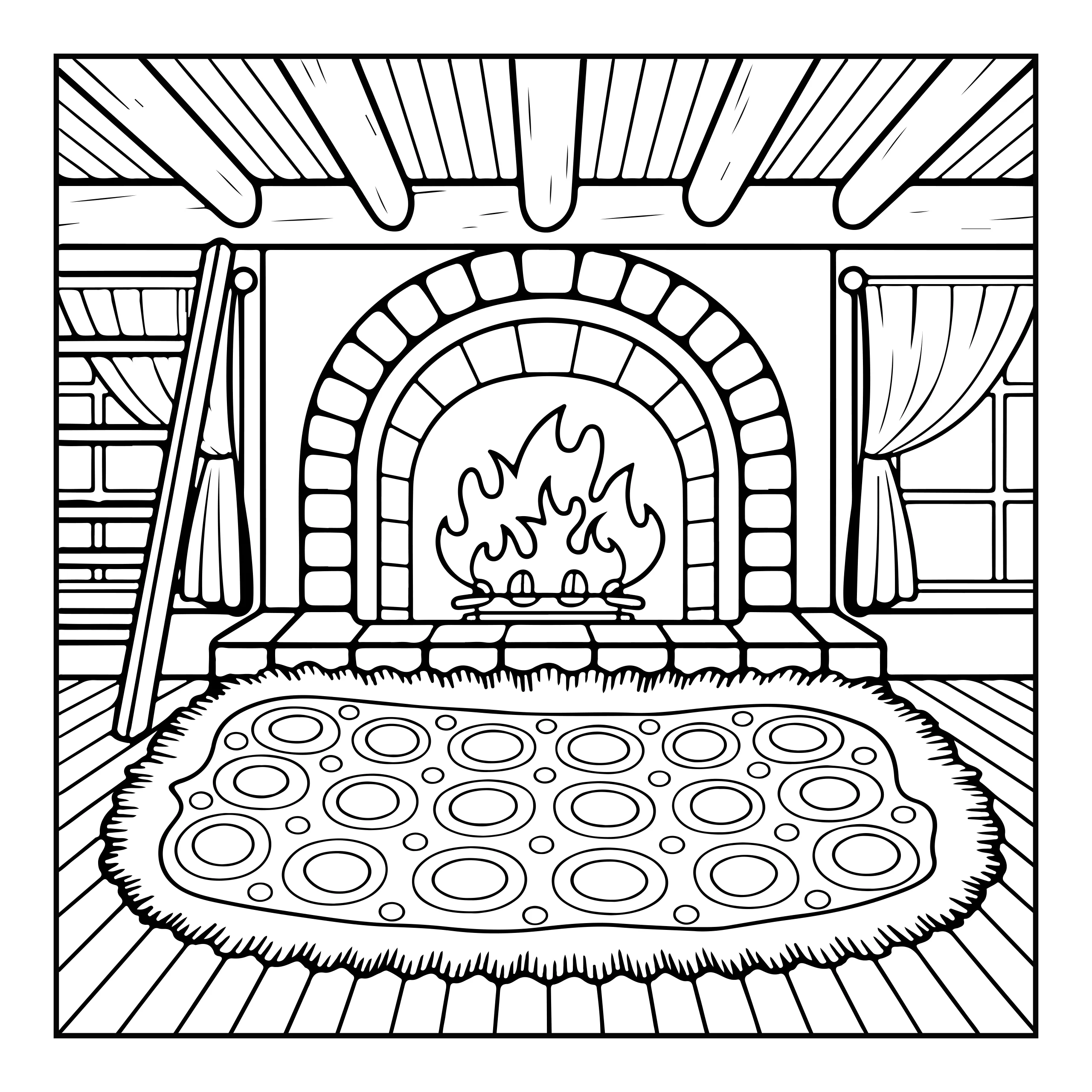 Coloring Page de chimenea acogedora — PDF imprimible