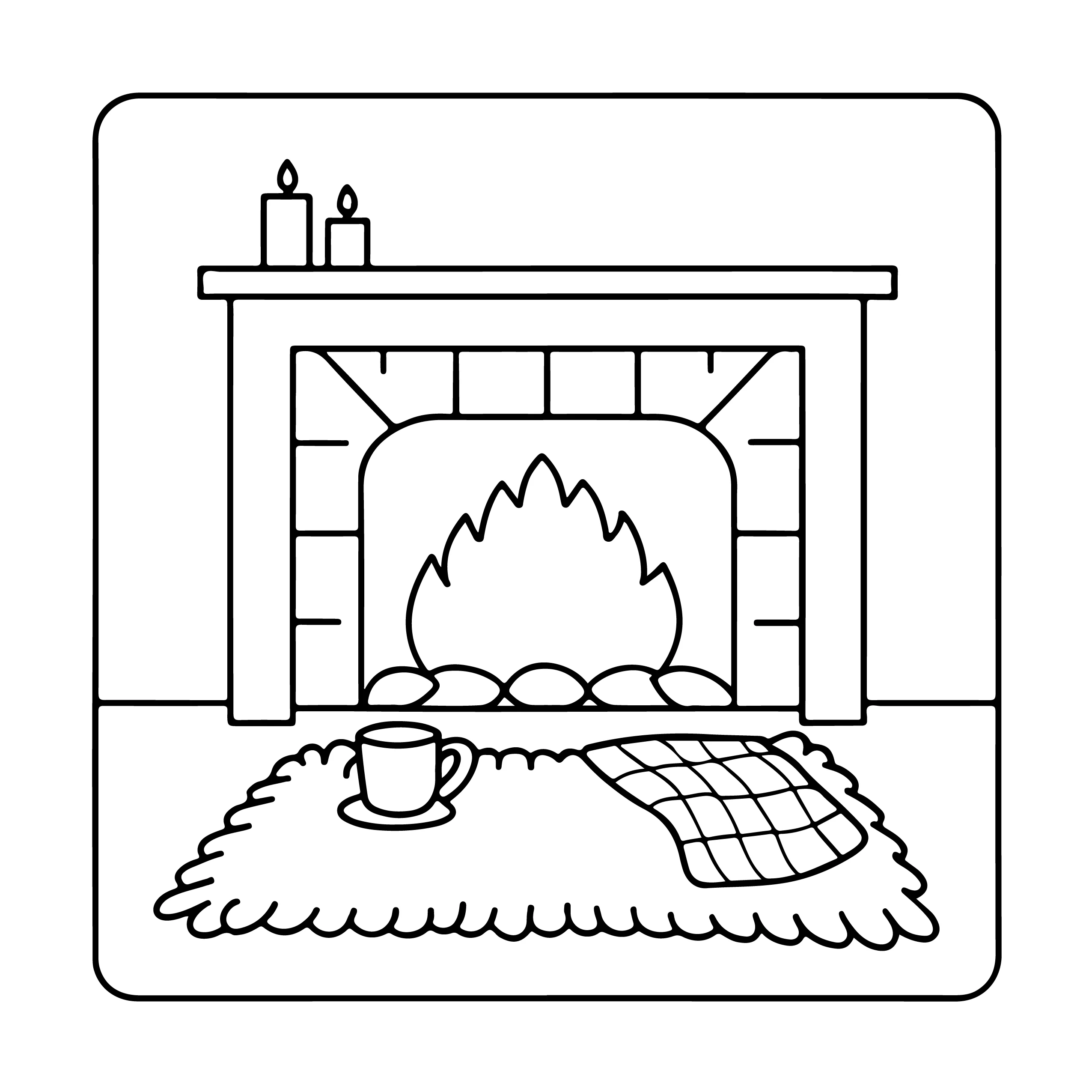 Cozy Fireplace Coloring Page — Coloring page