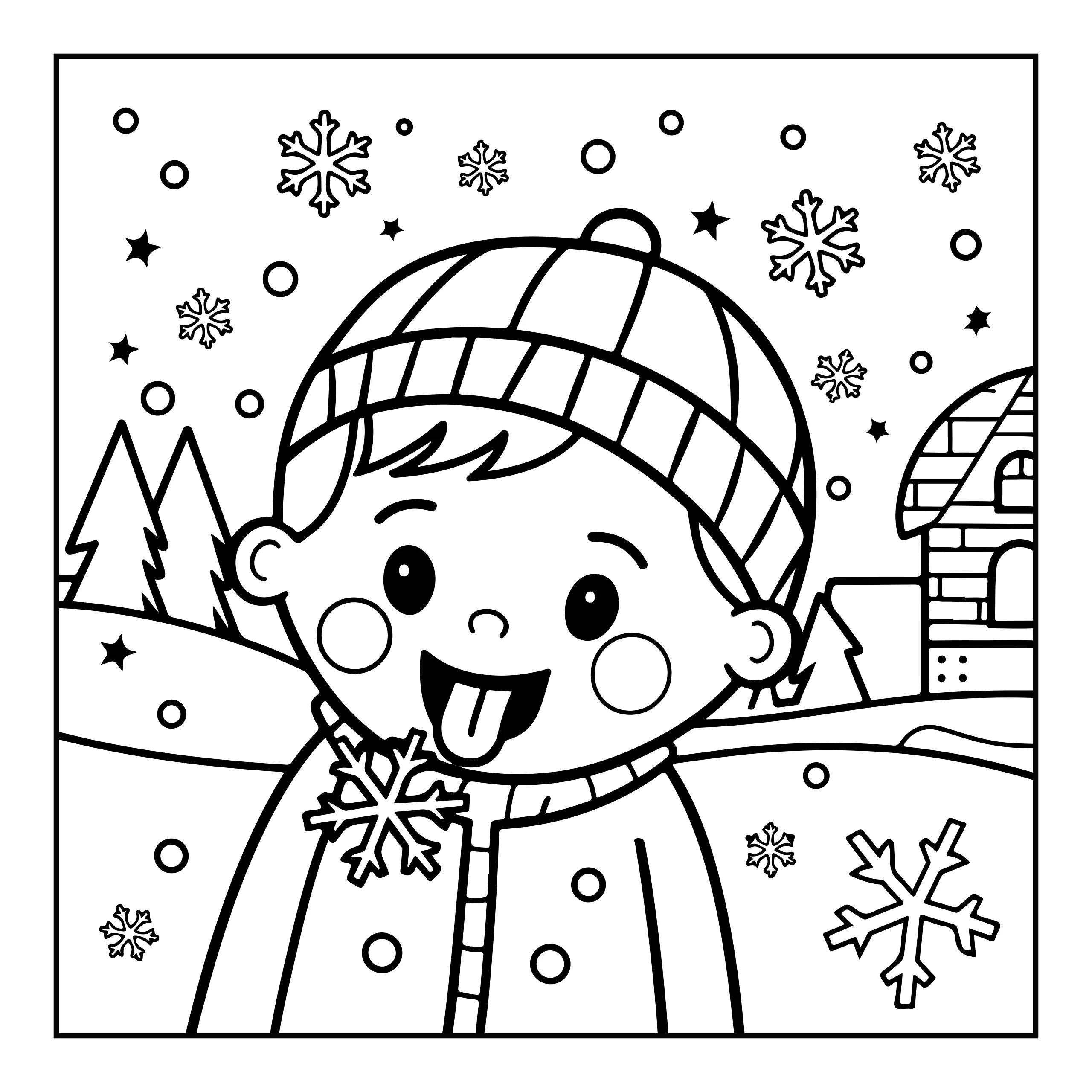 Coloriage enfant en hiver — Page de coloriage