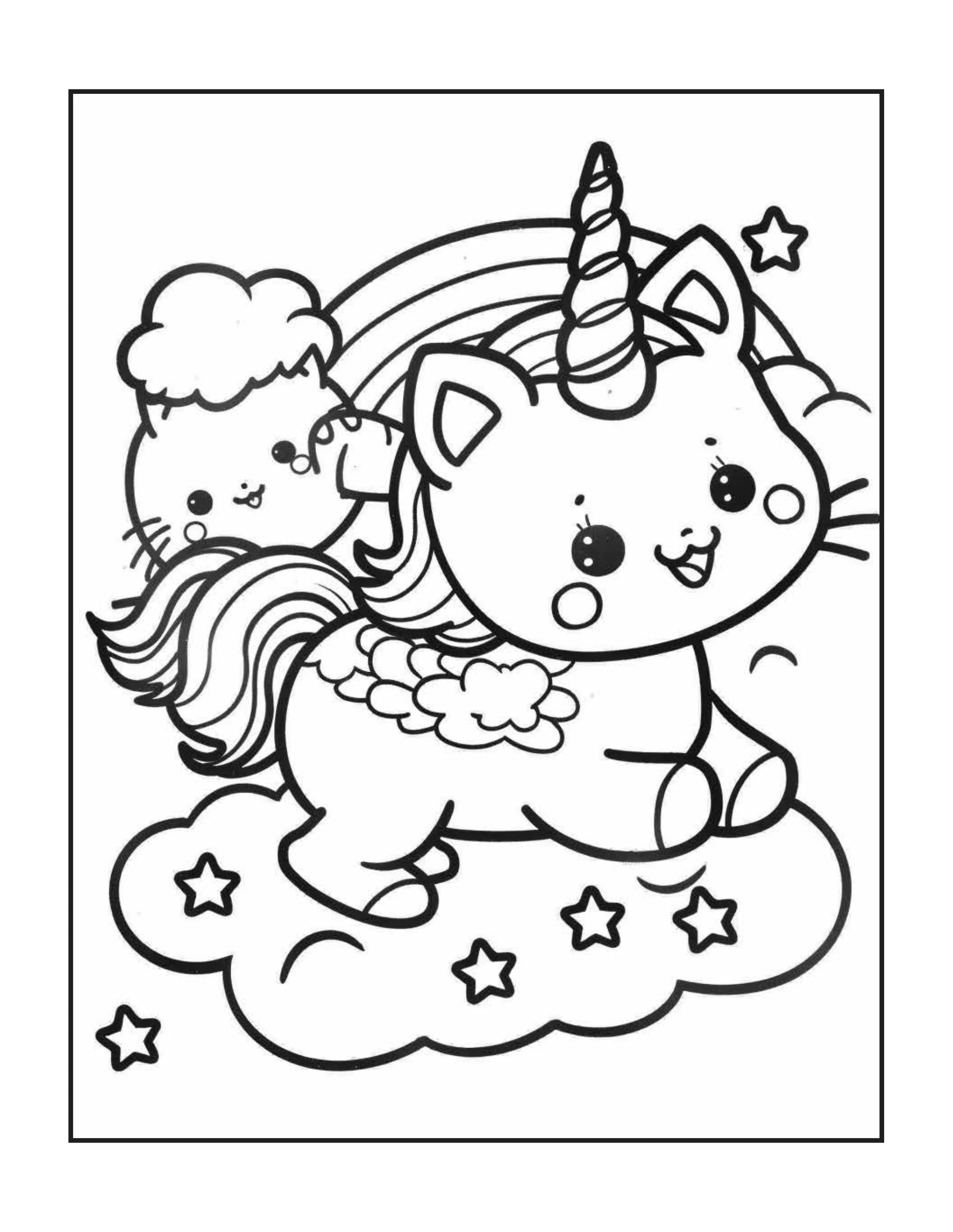 Kawaii Cat Coloring Page — Printable PDF