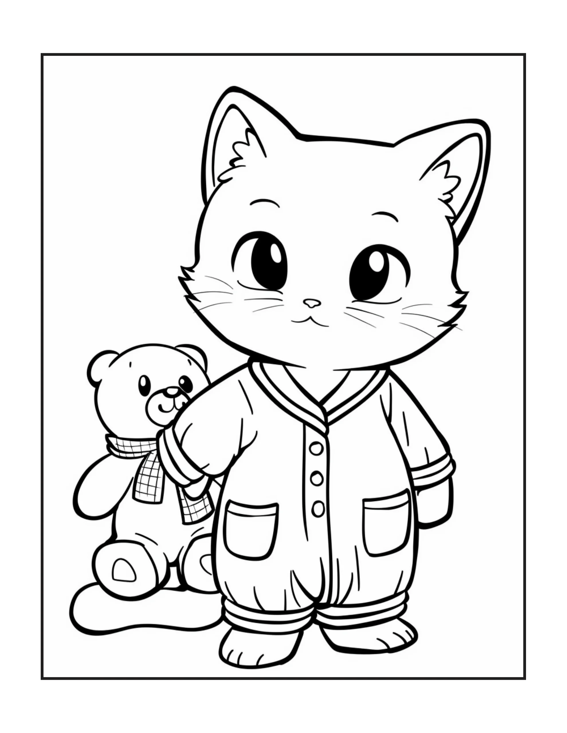 Cute Kawaii Cat Coloring Page — Printable PDF