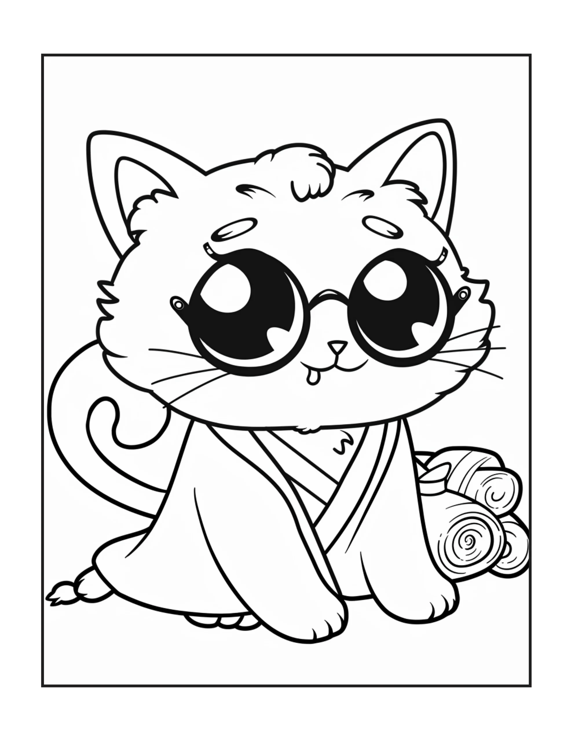 Cute Kawaii Cat Coloring Page — Printable PDF