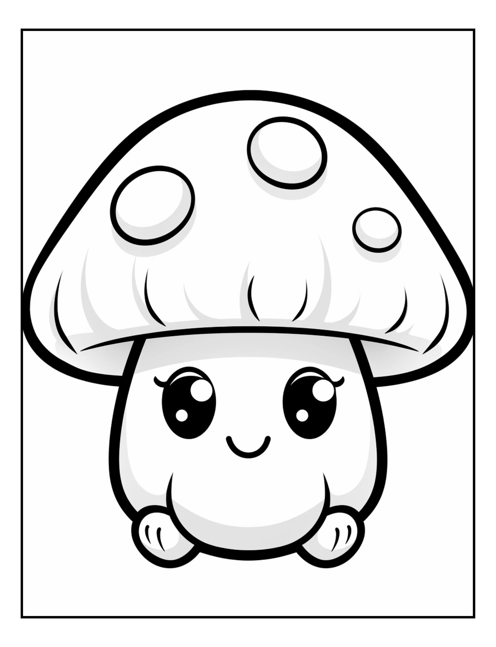 Cute Kawaii Mushroom Coloring Page — Printable PDF