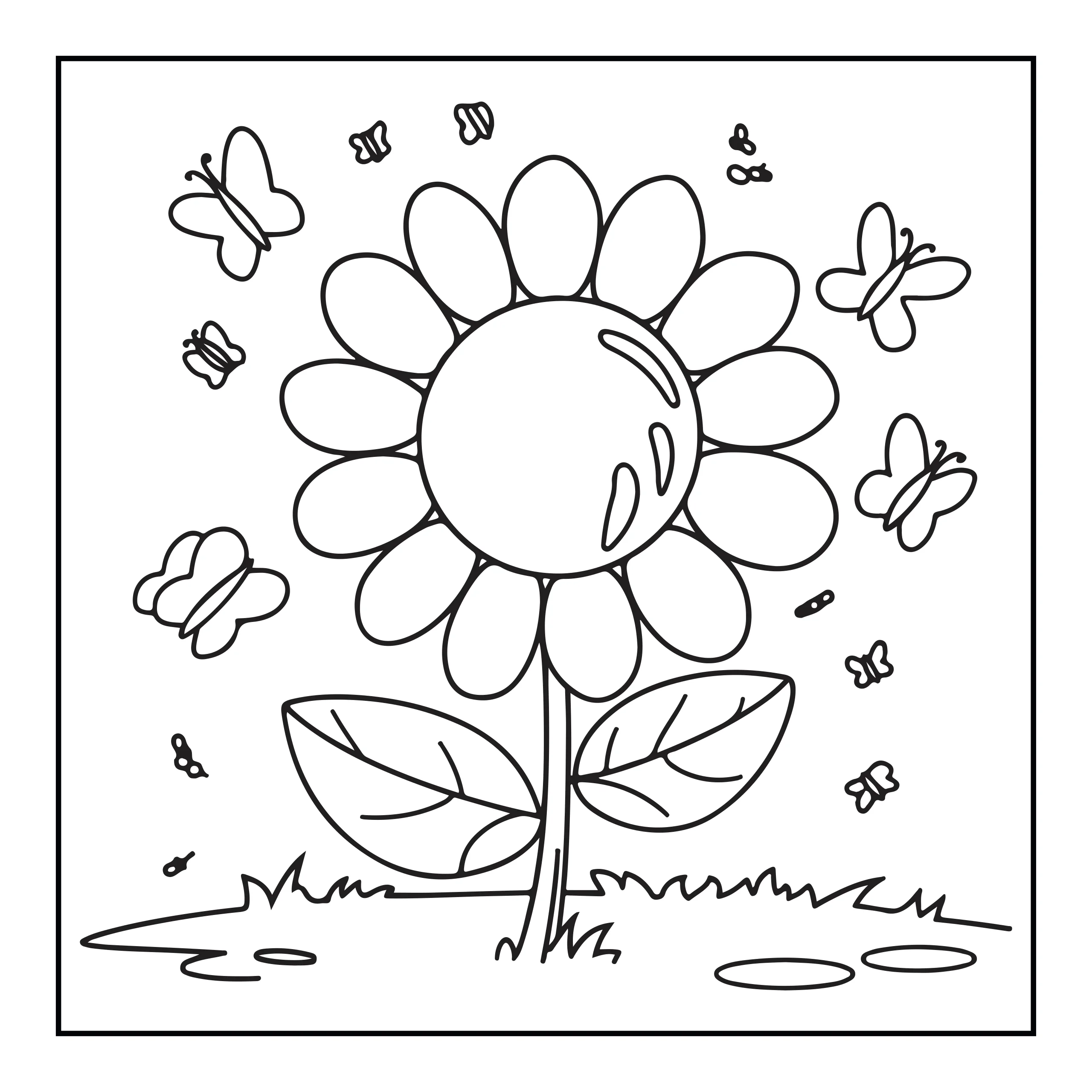Coloriage fleur et papillons — Page de coloriage