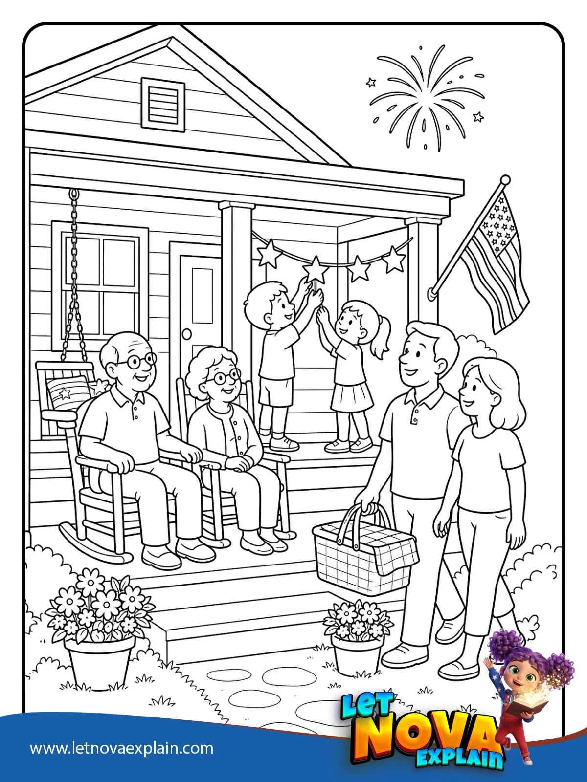 Family Porch Celebration coloring — Disegno da colorare