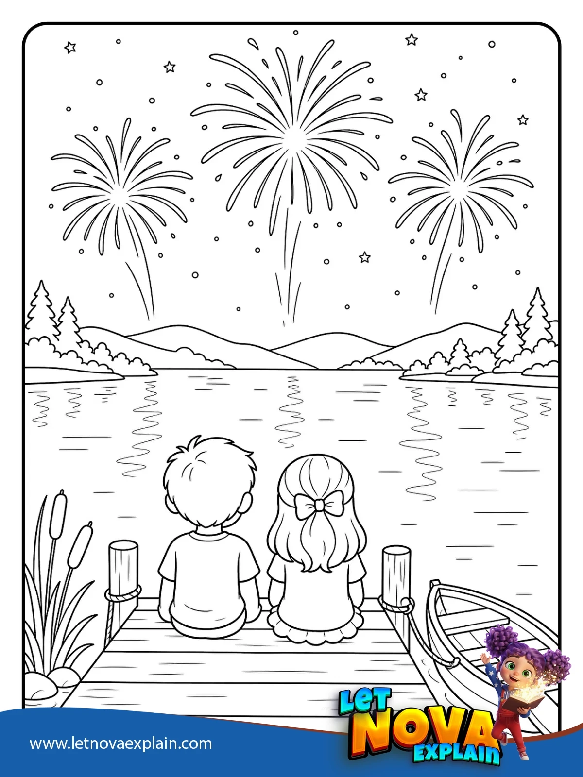 Fireworks at the Lake coloring — Disegno da colorare