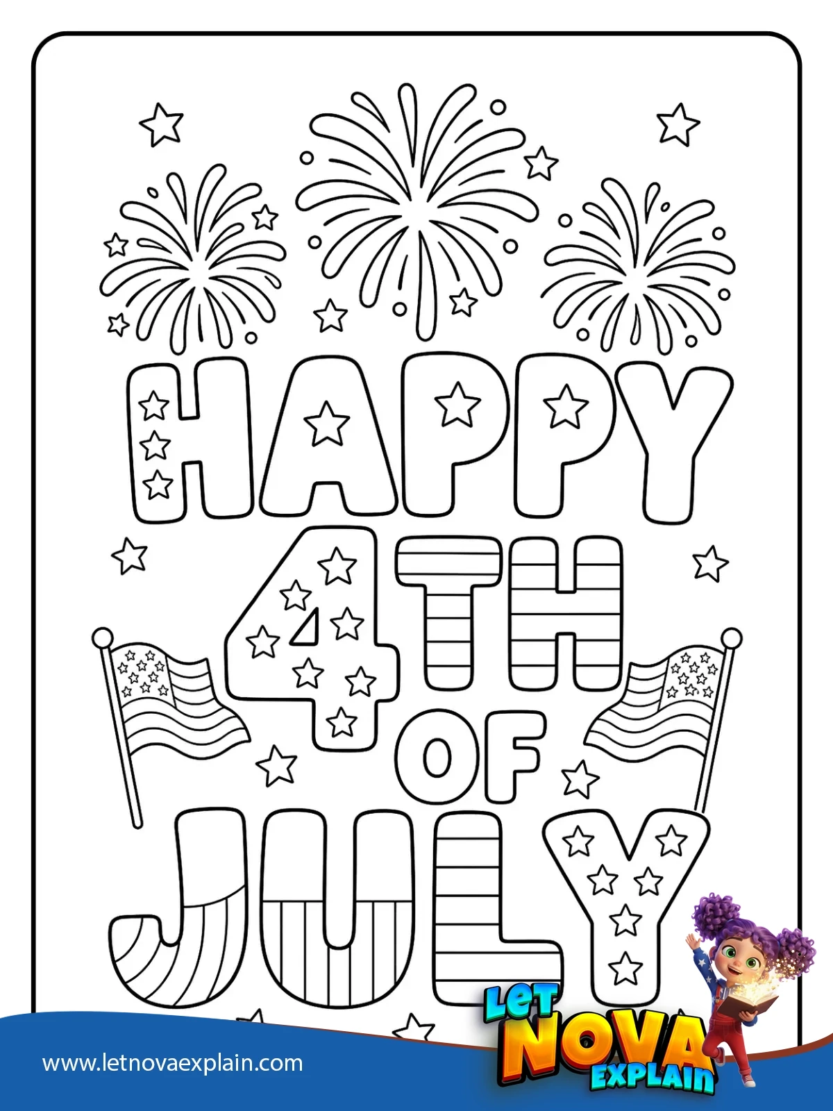 Happy 4th Fireworks coloring — Disegno da colorare