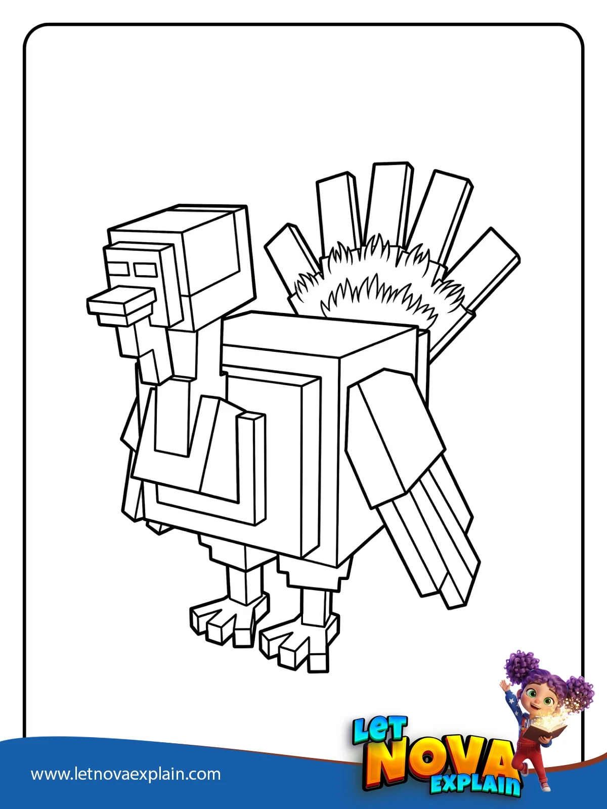 Blocky Turkey coloring — PDF imprimable