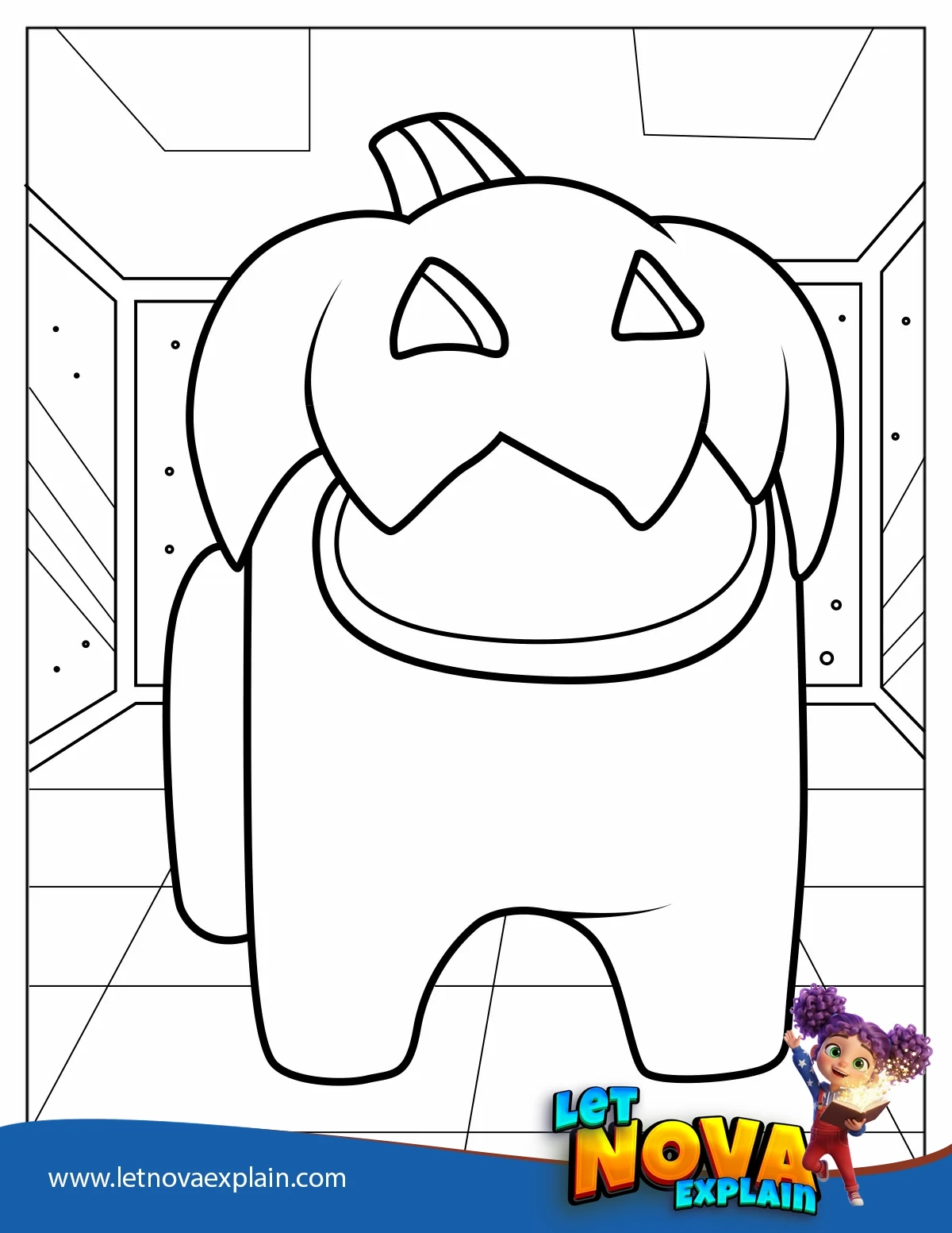 Coloring Page of Among Us With Jack O Lantern — Coloring page