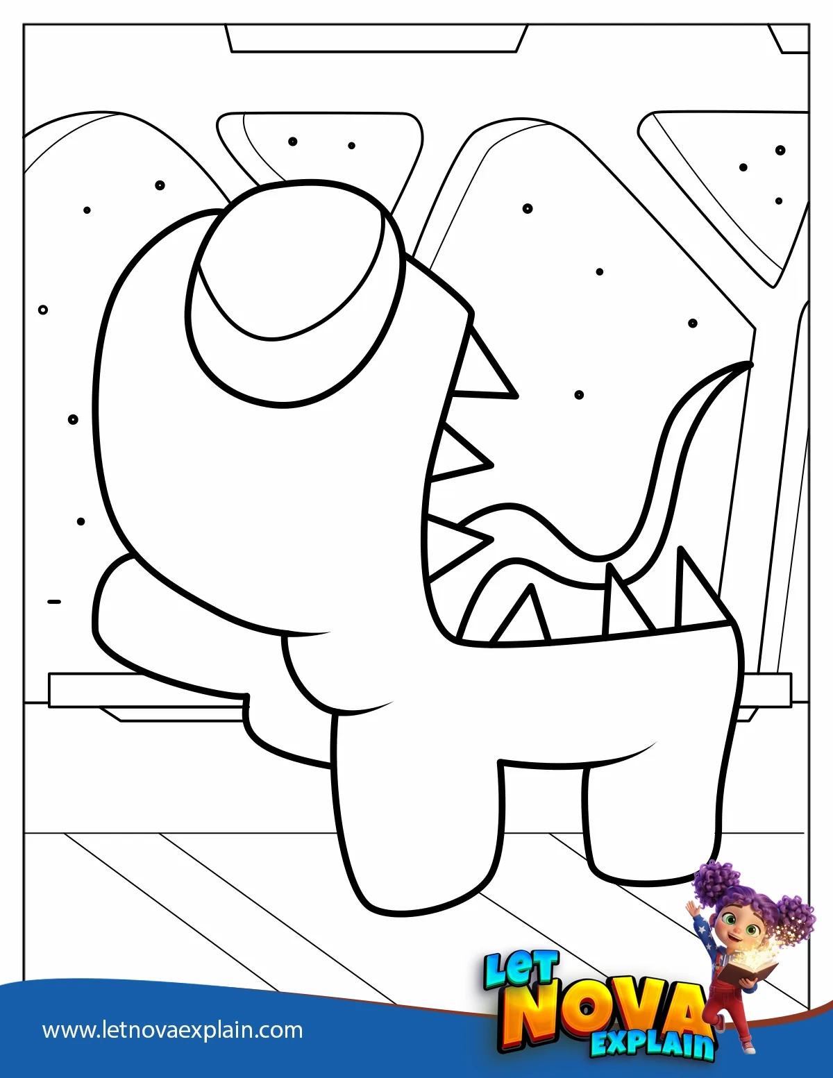 Coloring Sheet of Among Us Imposter in Spaceship — Printable PDF