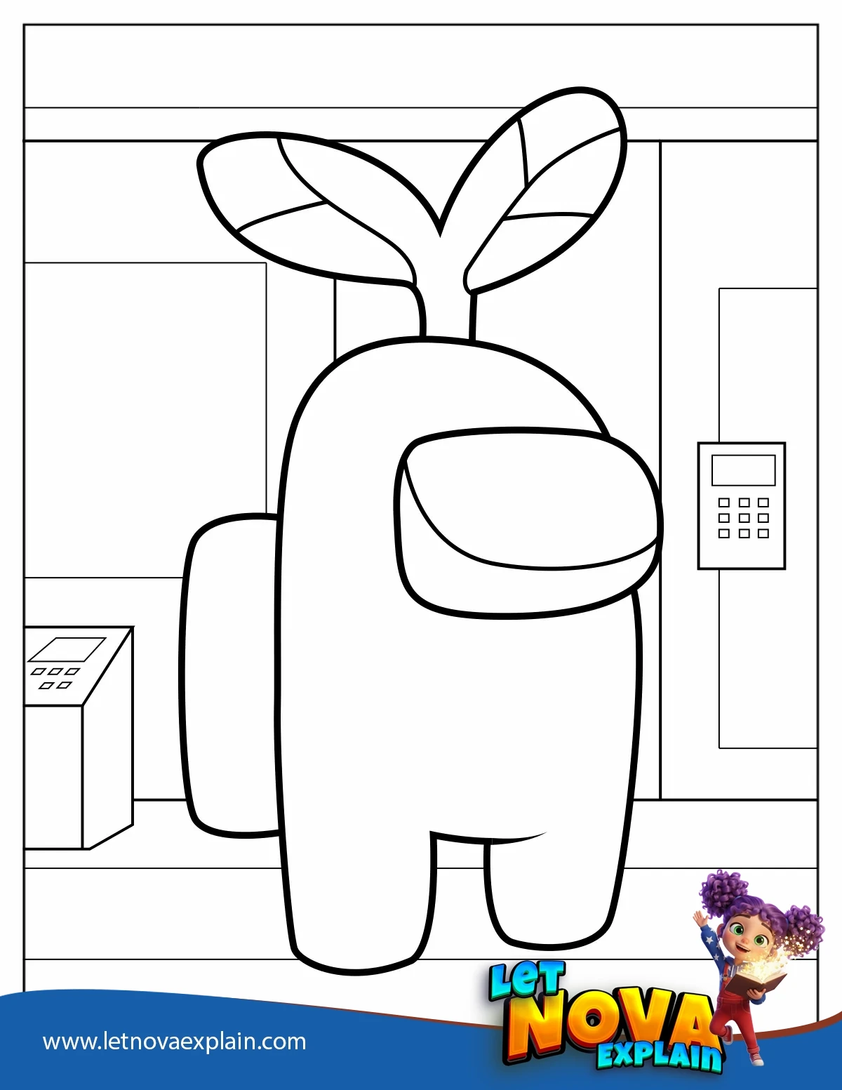 Cute Among Us Crewmate with Leaf Hat — Coloring page