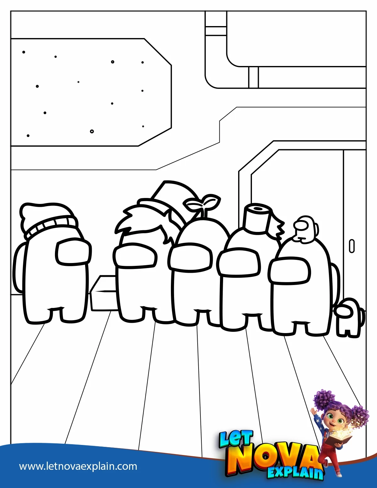 Cute Among Us Crewmates Huddle — Coloring page