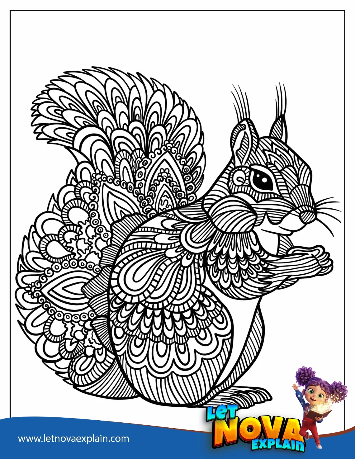 Adorable Squirrel Animal Mandala Coloring Sheet — Coloring page
