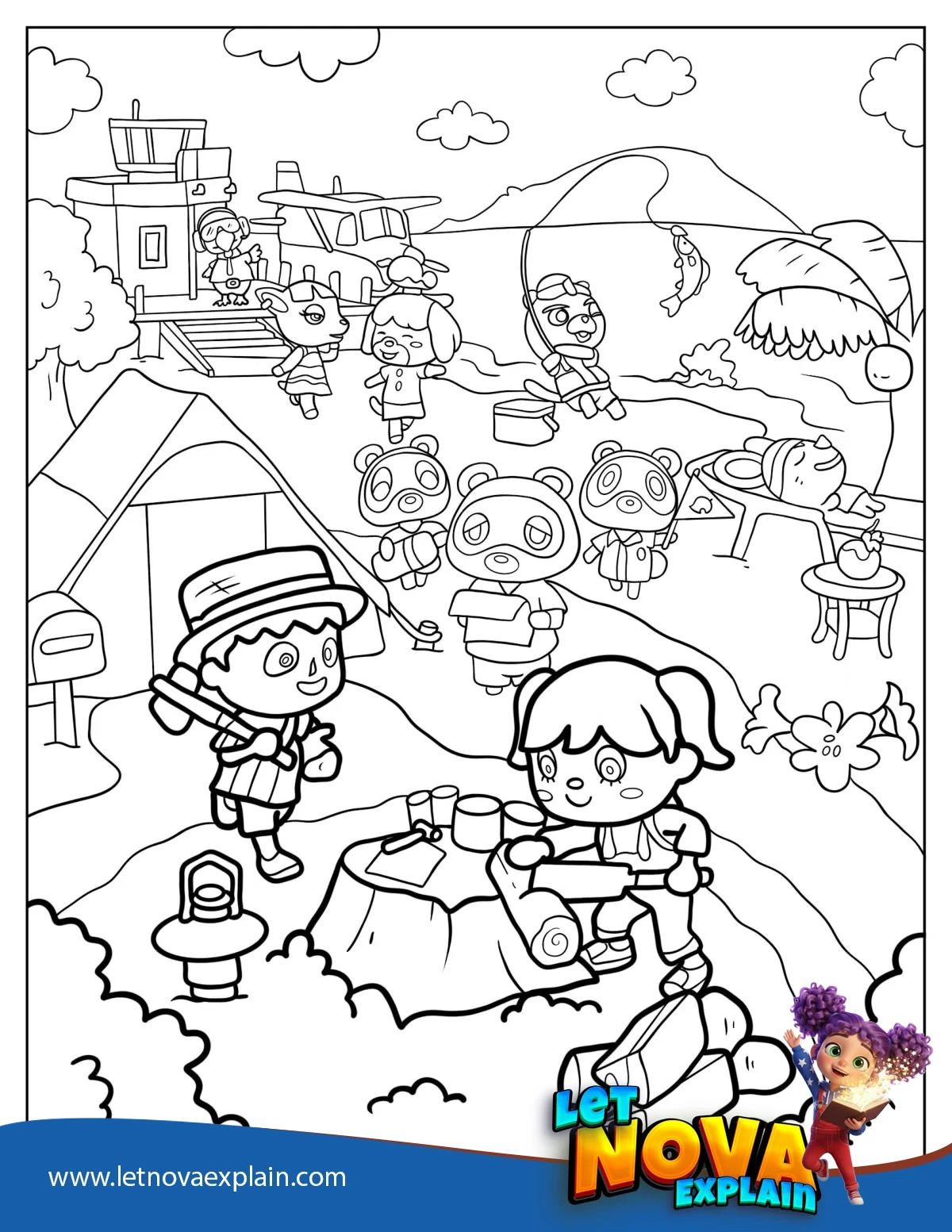 Animal Crossing New Horizons Villagers With Friends On Island — Coloring page
