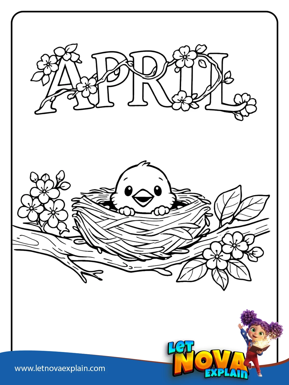 Bird Nest coloring — Printable PDF