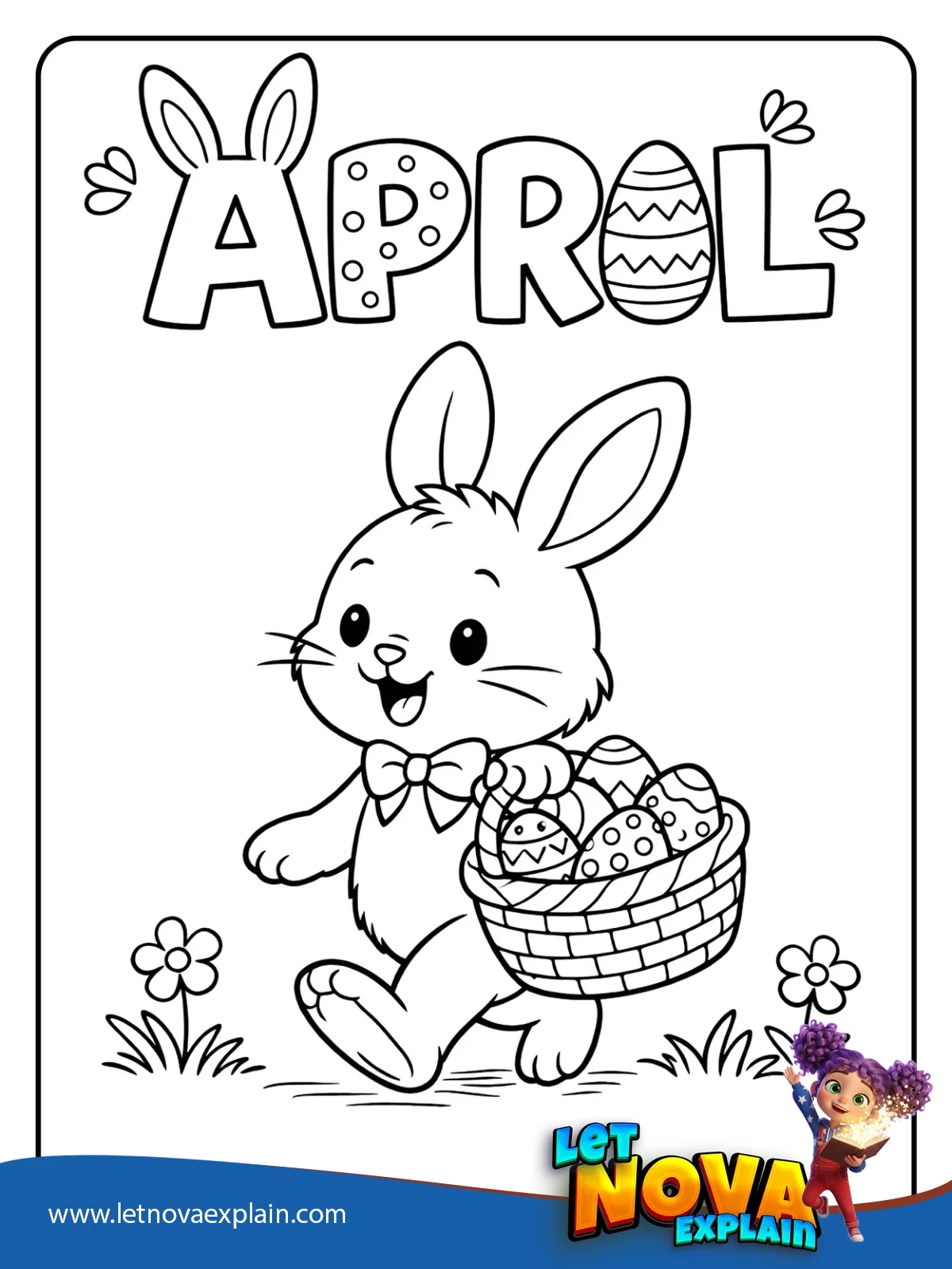 Bunny With Basket coloring — Printable PDF