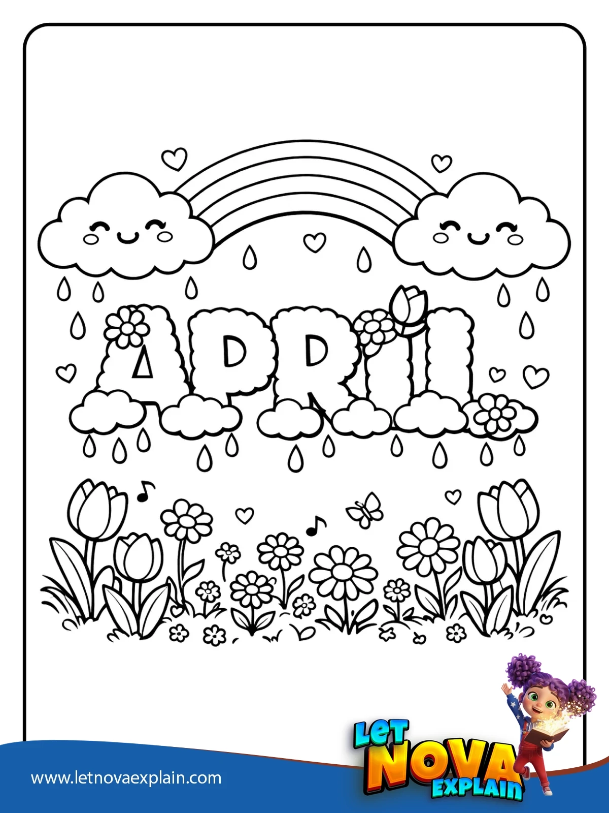 Rainbow Over Flowers coloring — Printable PDF