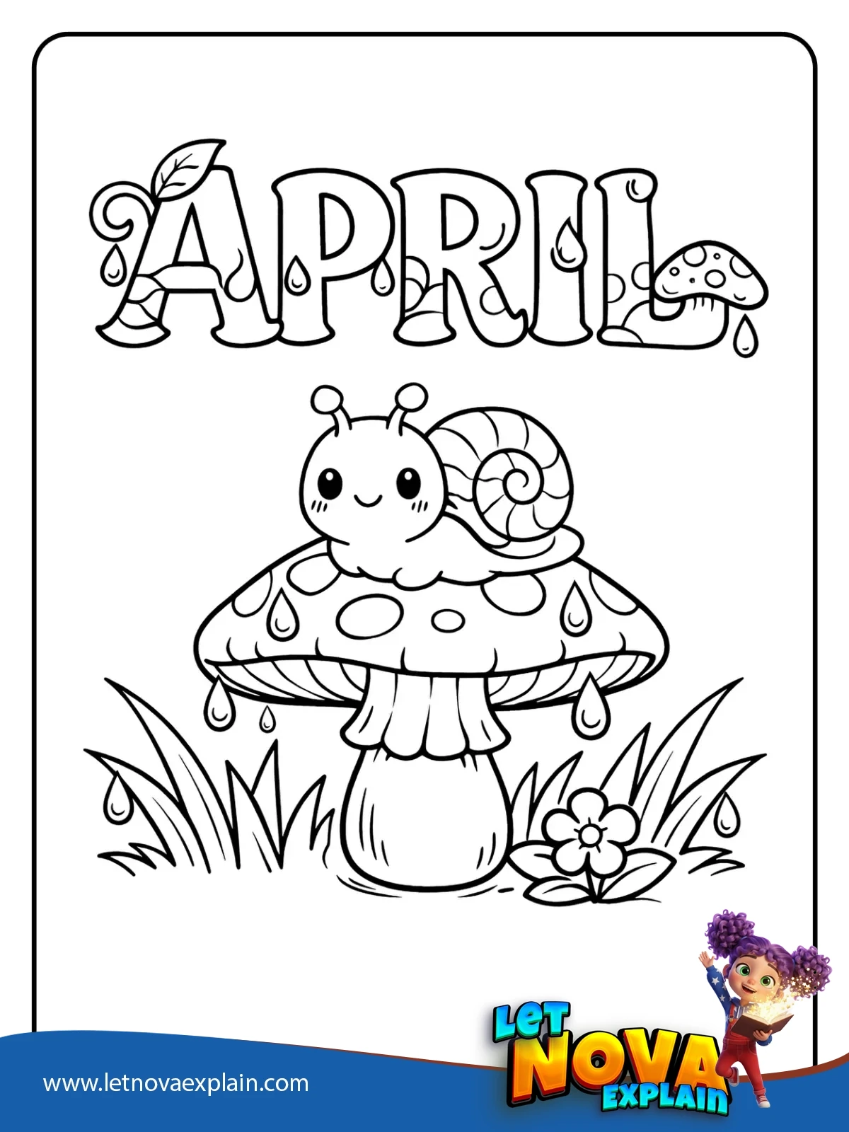 Snail On Mushroom coloring — Printable PDF