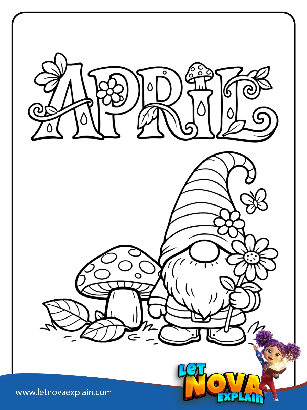 Spring Gnome coloring — Page de coloriage