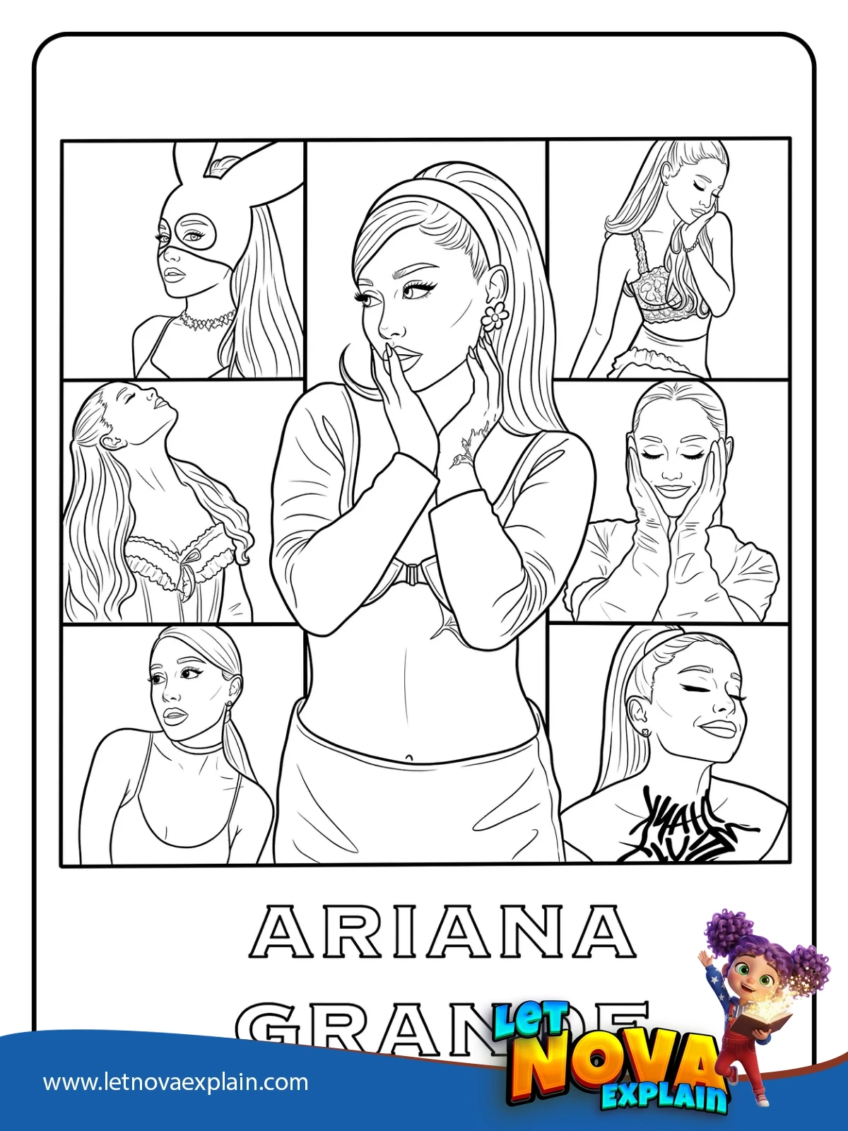 Ariana Grande Style Collage coloring — PDF imprimable